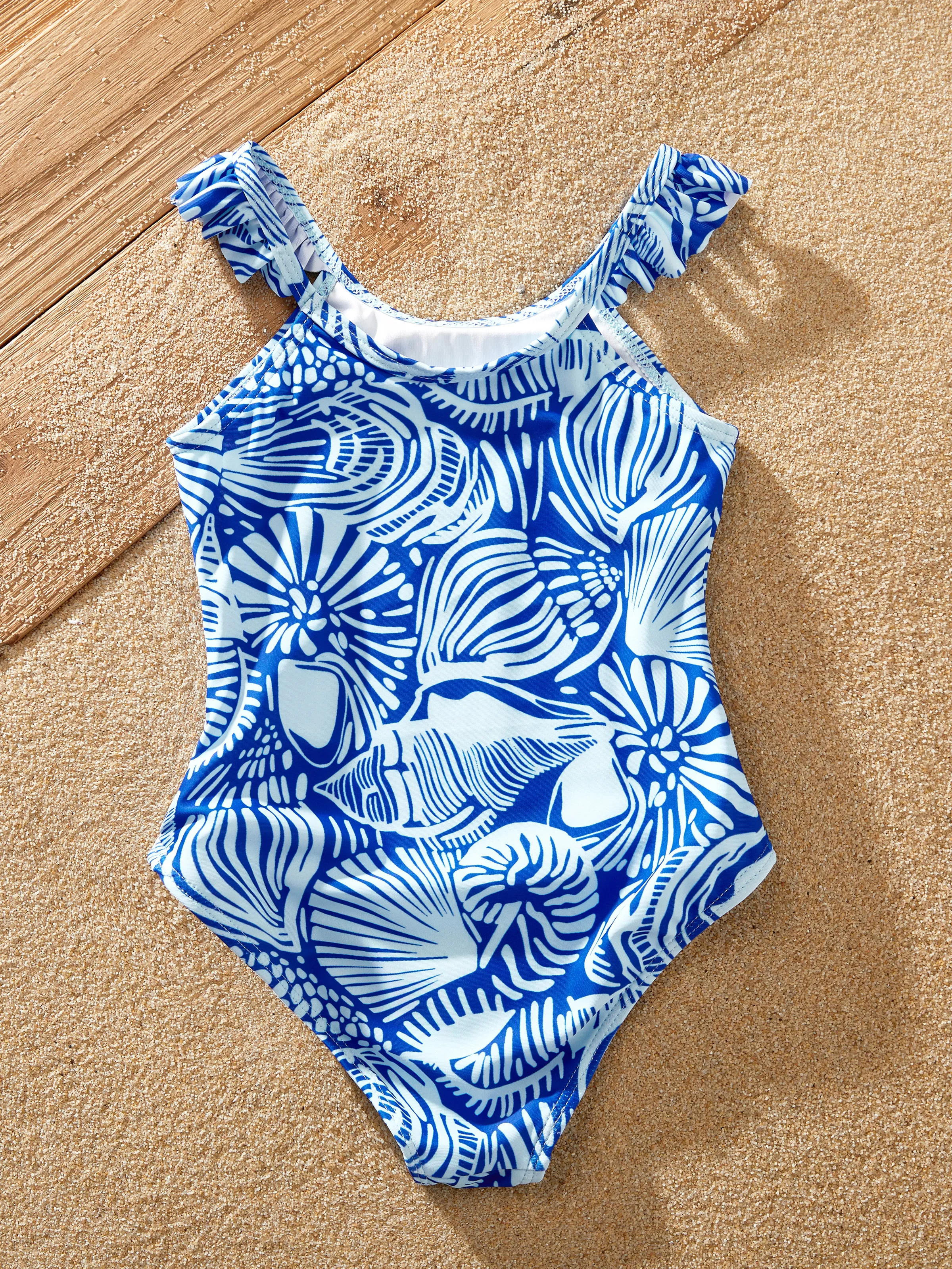 Toddler Girl Shell Print Swimwear Floral two-piece Bikini for girls, Perfect for Beach Days & Pool Parties Blue - Image 3