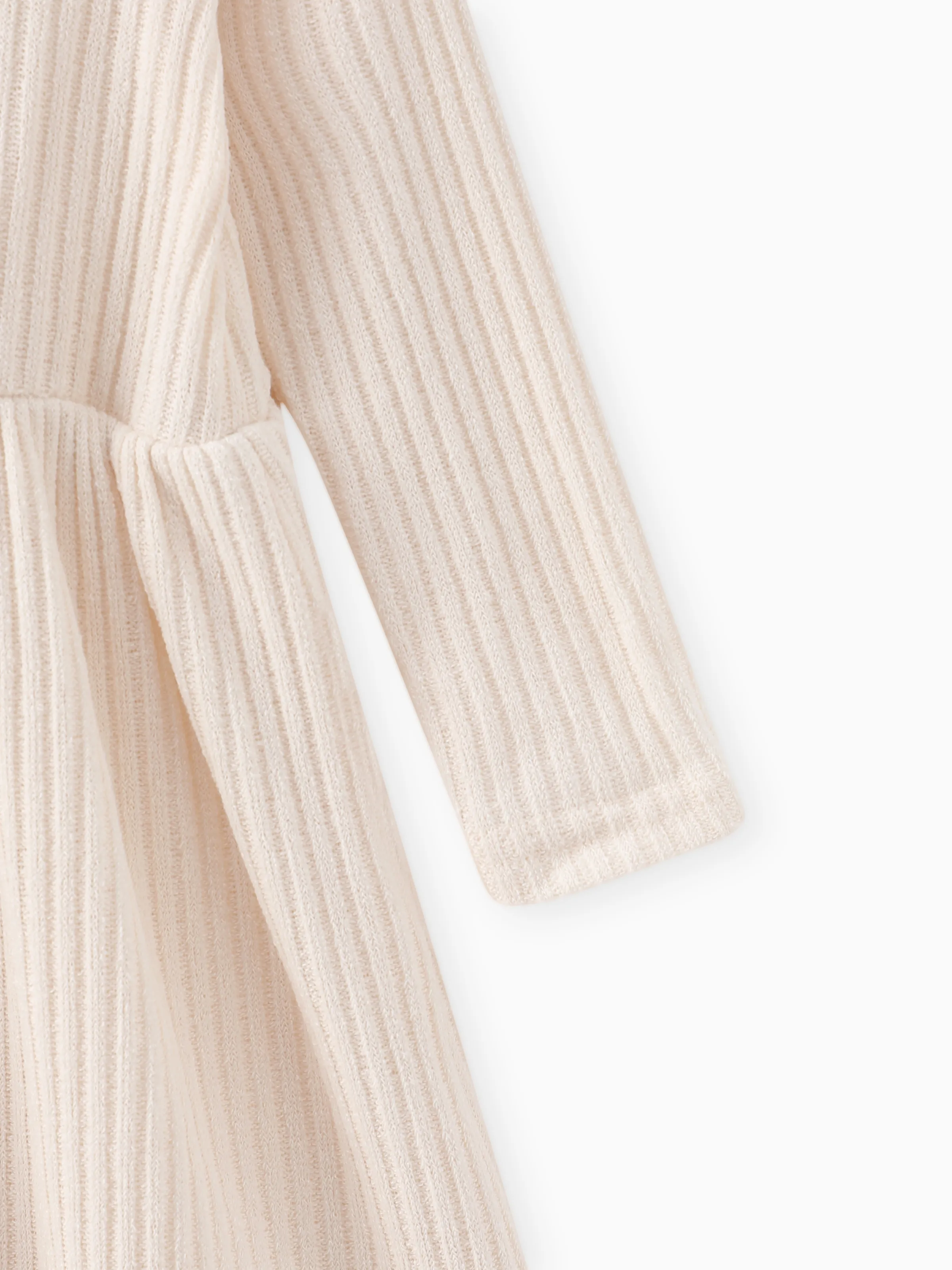 Toddler Girl Solid Color Button Design Ribbed Long-sleeve Dress Apricot - Image 3