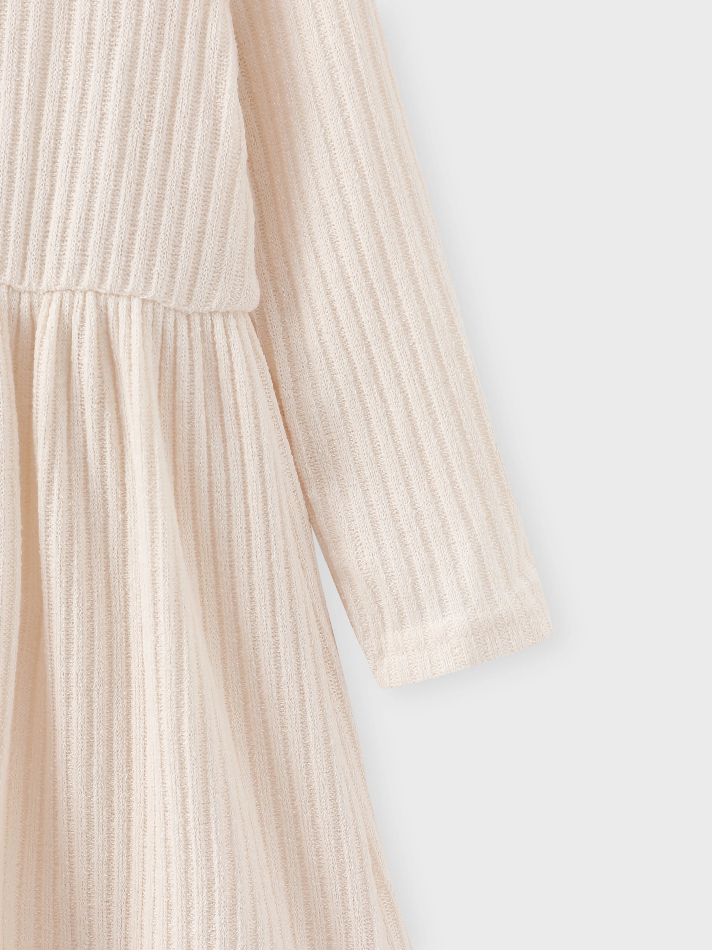 Toddler Girl Solid Color Button Design Ribbed Long-sleeve Dress Apricot - Image 5
