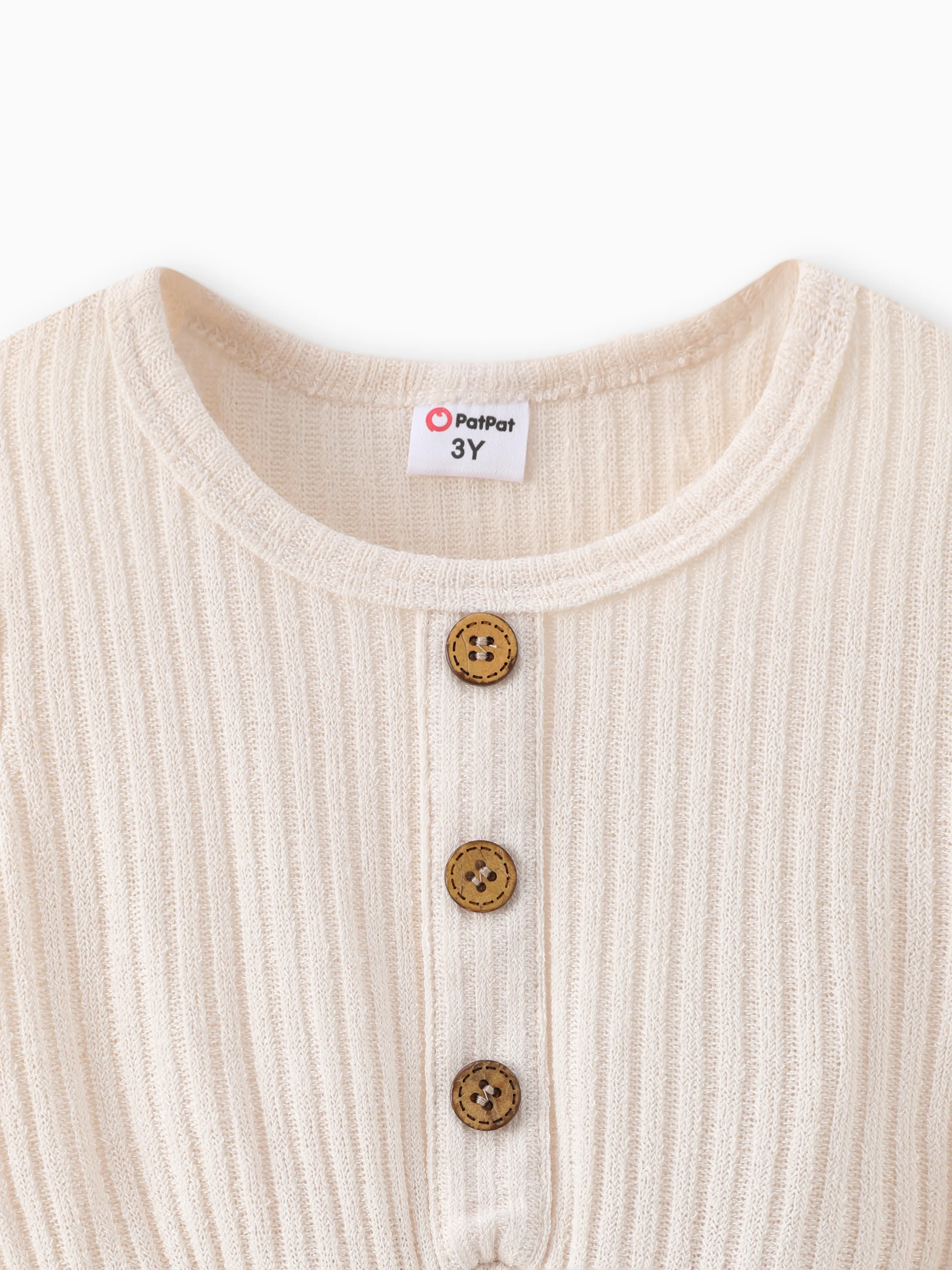 Toddler Girl Solid Color Button Design Ribbed Long-sleeve Dress Apricot - Image 7