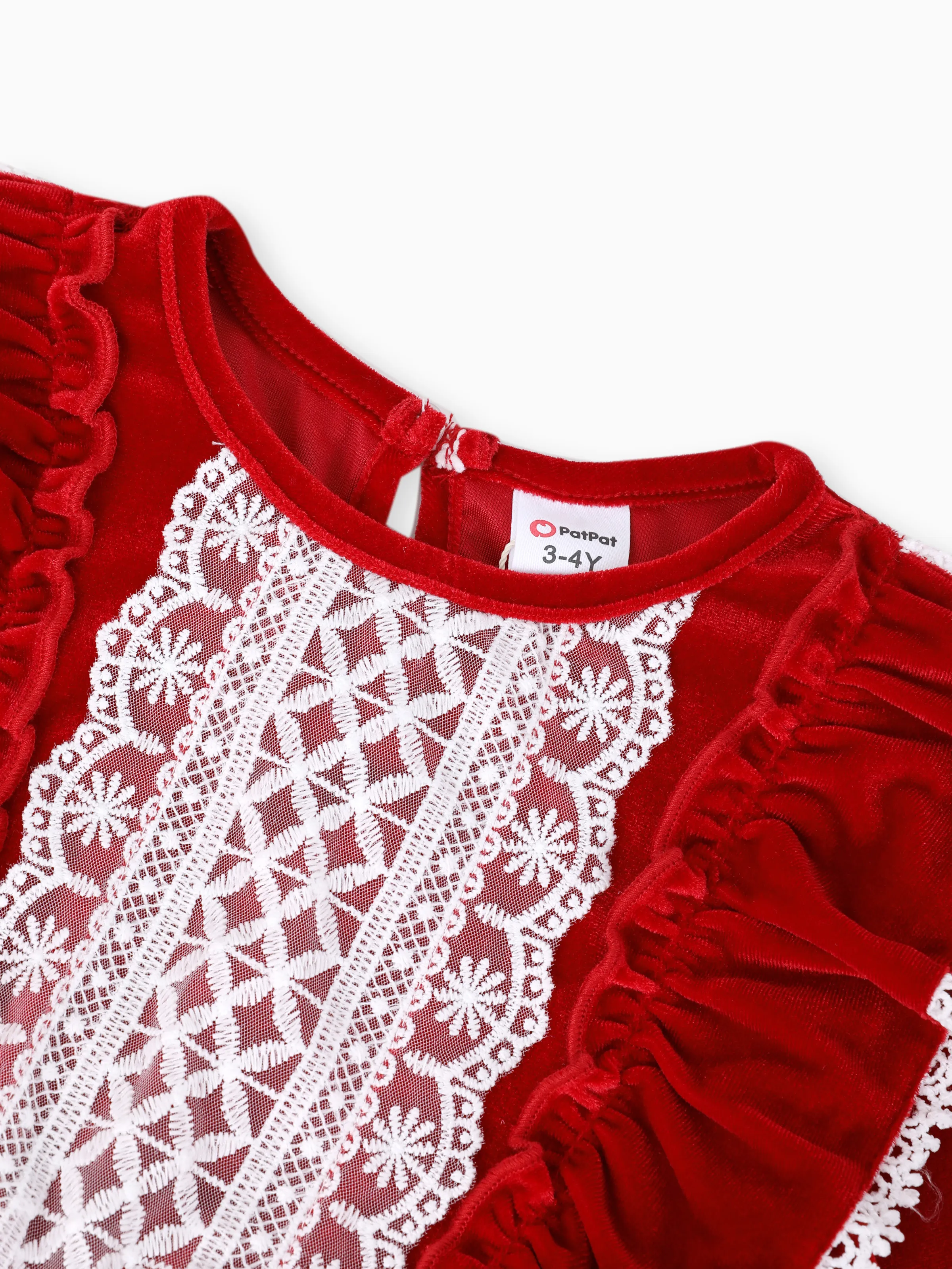 Toddler Girl Solid Color Christmas Sweet Ruffle Dress Red - Image 5