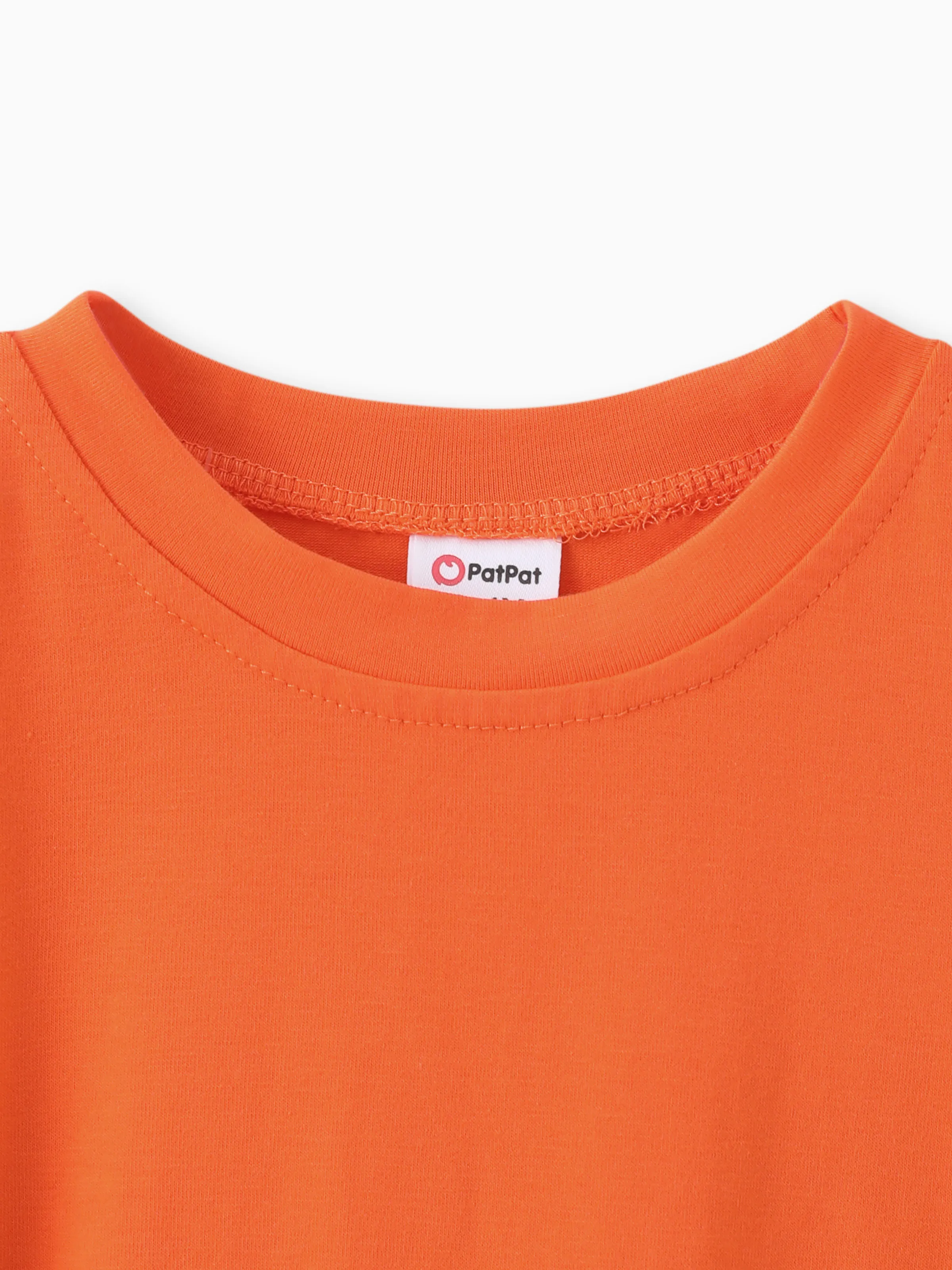 Toddler Girl Solid Curved Hem Short-sleeve Belted Dress Orange color - Image 3