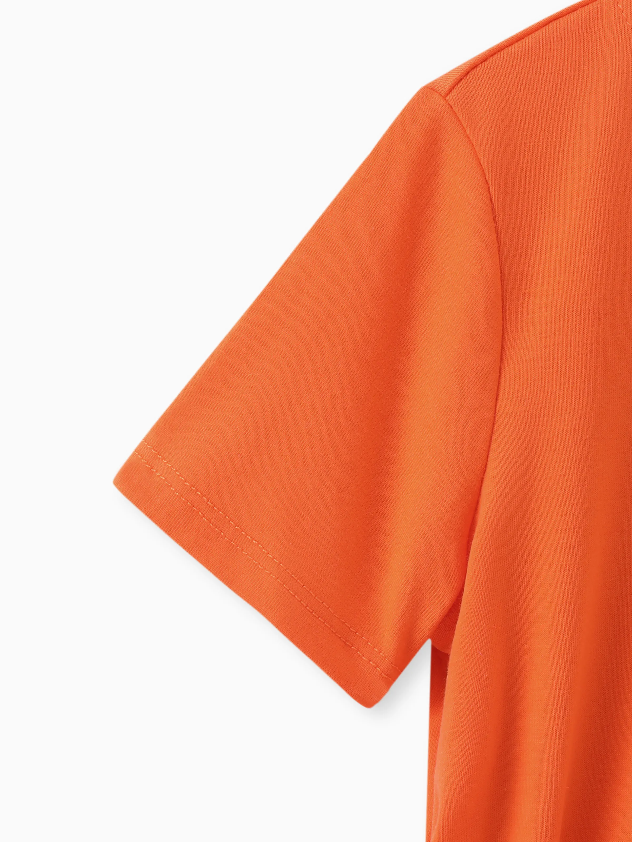 Toddler Girl Solid Curved Hem Short-sleeve Belted Dress Orange color - Image 5