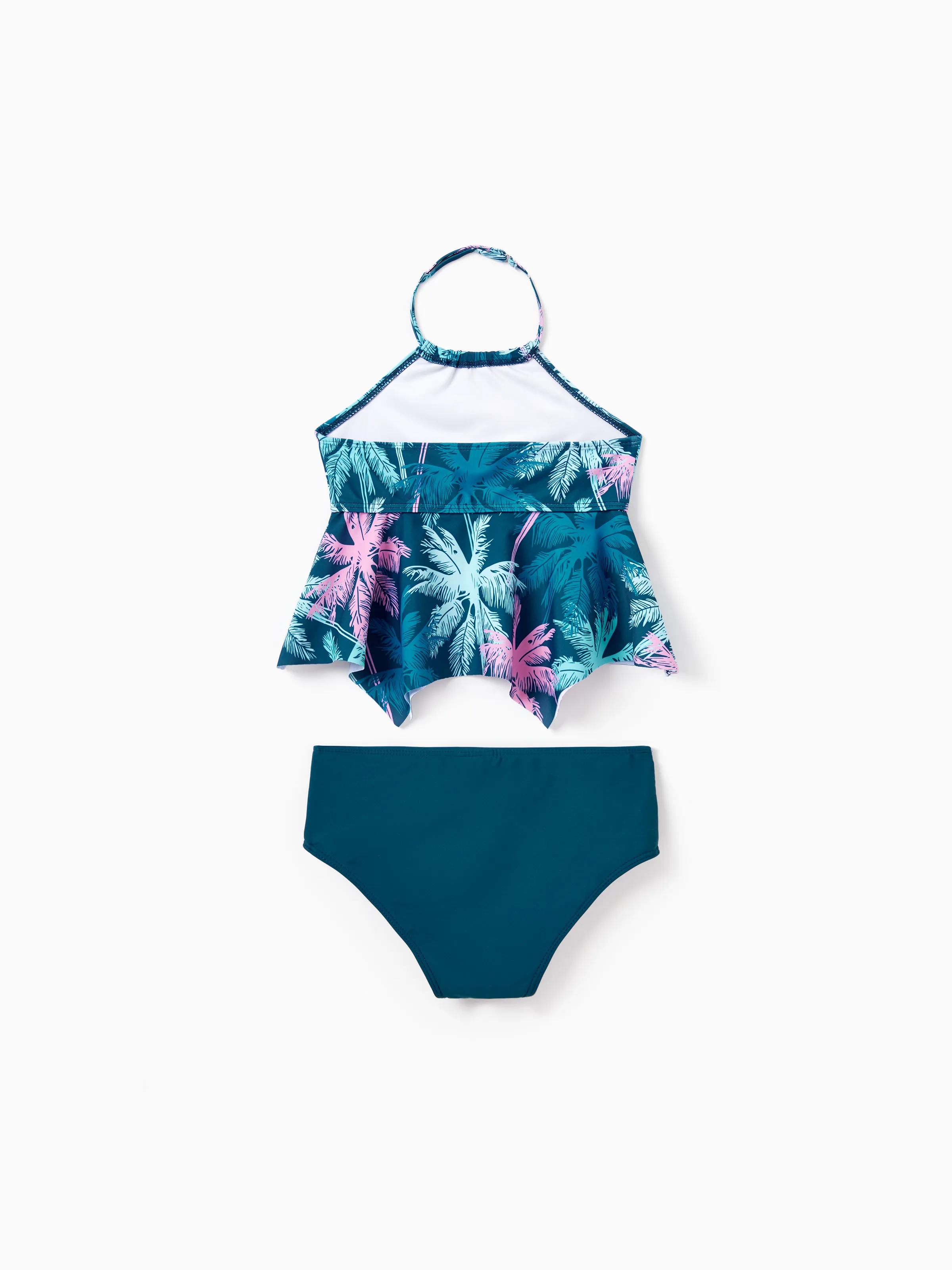 Toddler Girl Swimsuits Tropical Palm Tree Print Ruffle two-piece Swimsuit, Beach Vacation Swimwear Turquoise - Image 4