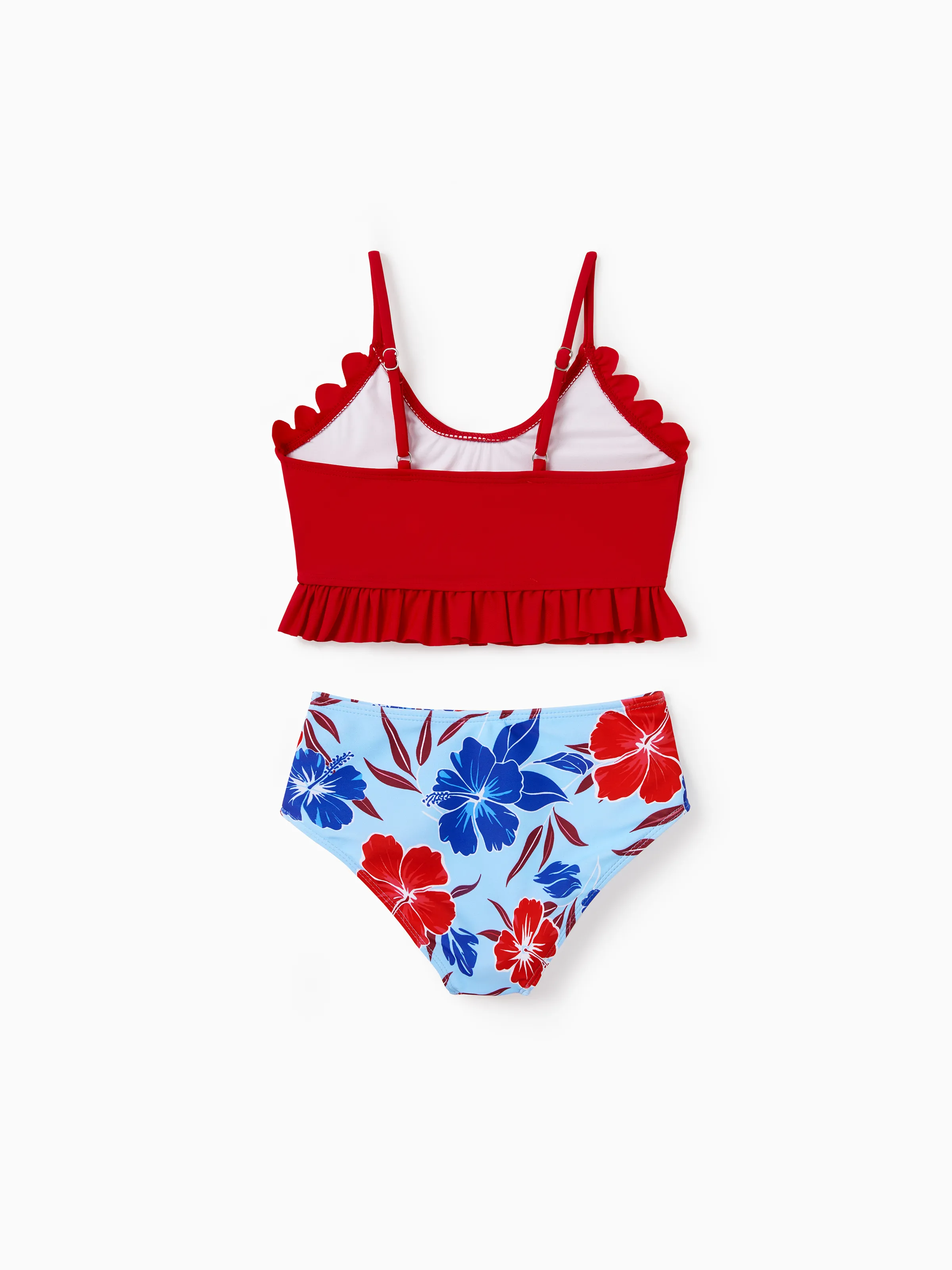 Toddler Girl Swimwear Floral Print Bikini Set for Girl, Perfect for Summer Beach Days & Pool Parties Red - Image 3