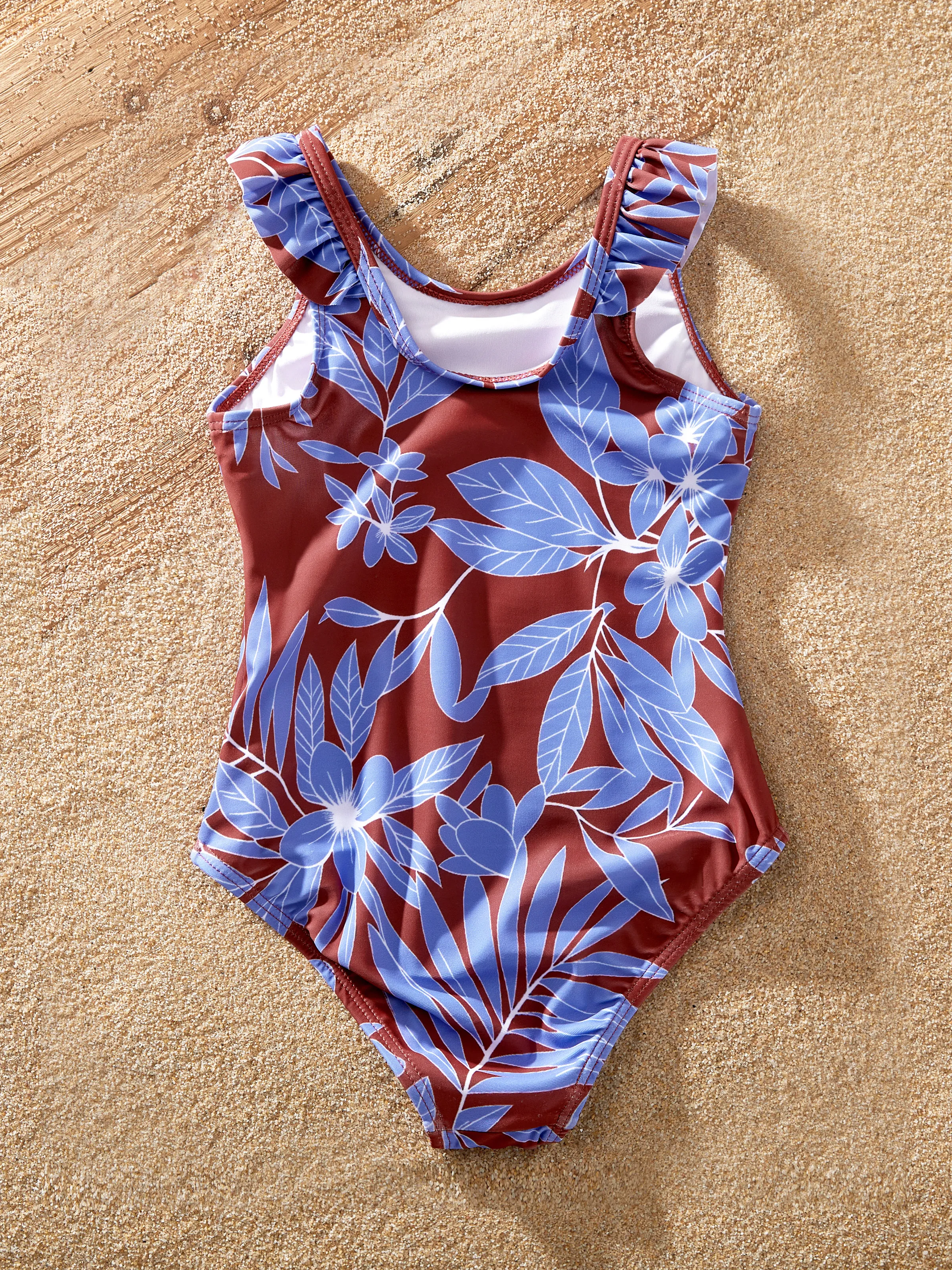 Toddler Girl Tropical Leaf Print Swimsuits Cutout One-Piece Blue - Image 3