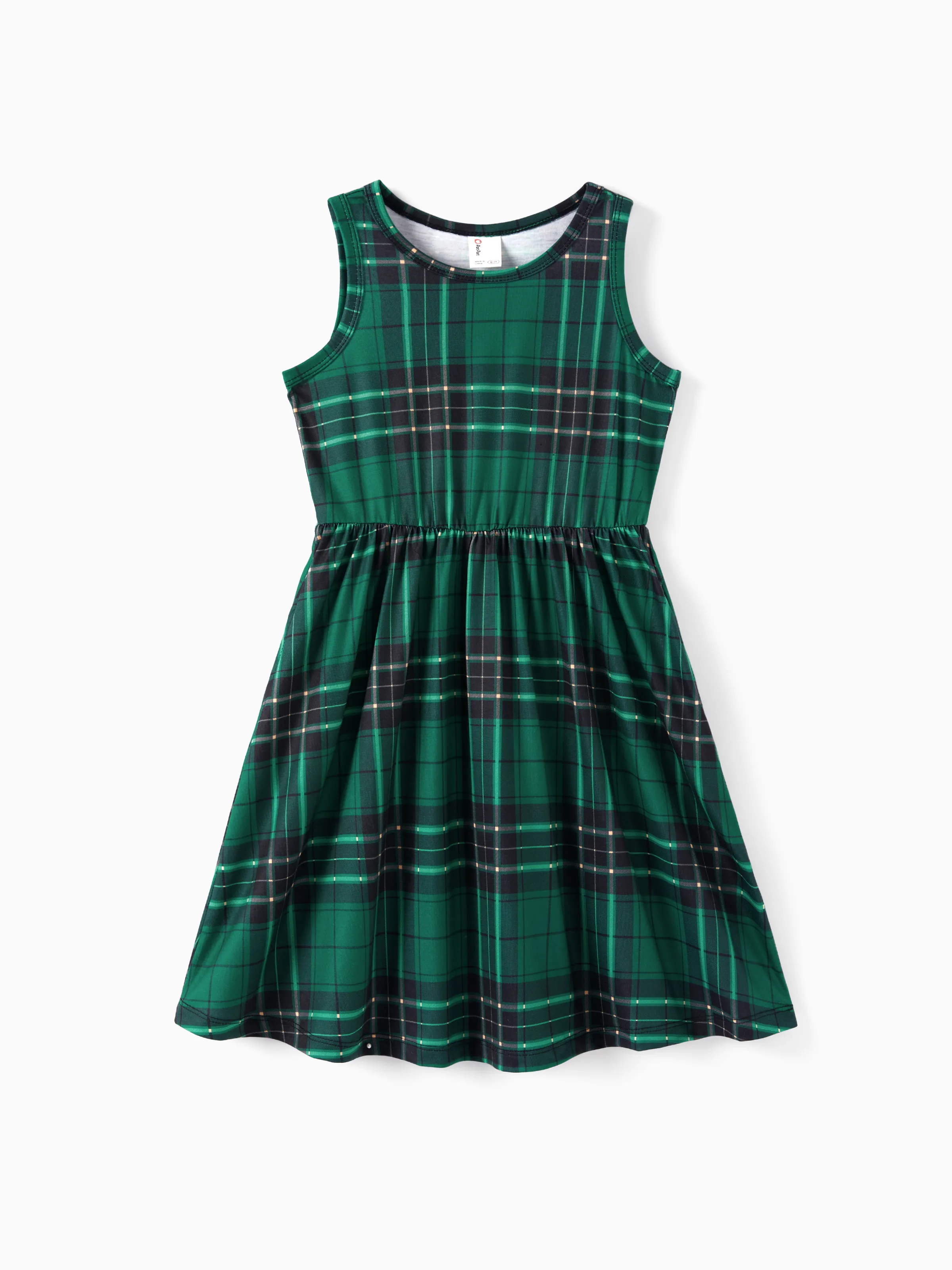 Toddler/ Kid Girl 2pcs Solid Jacket and Plaid Dress Set Dark Green - Image 4