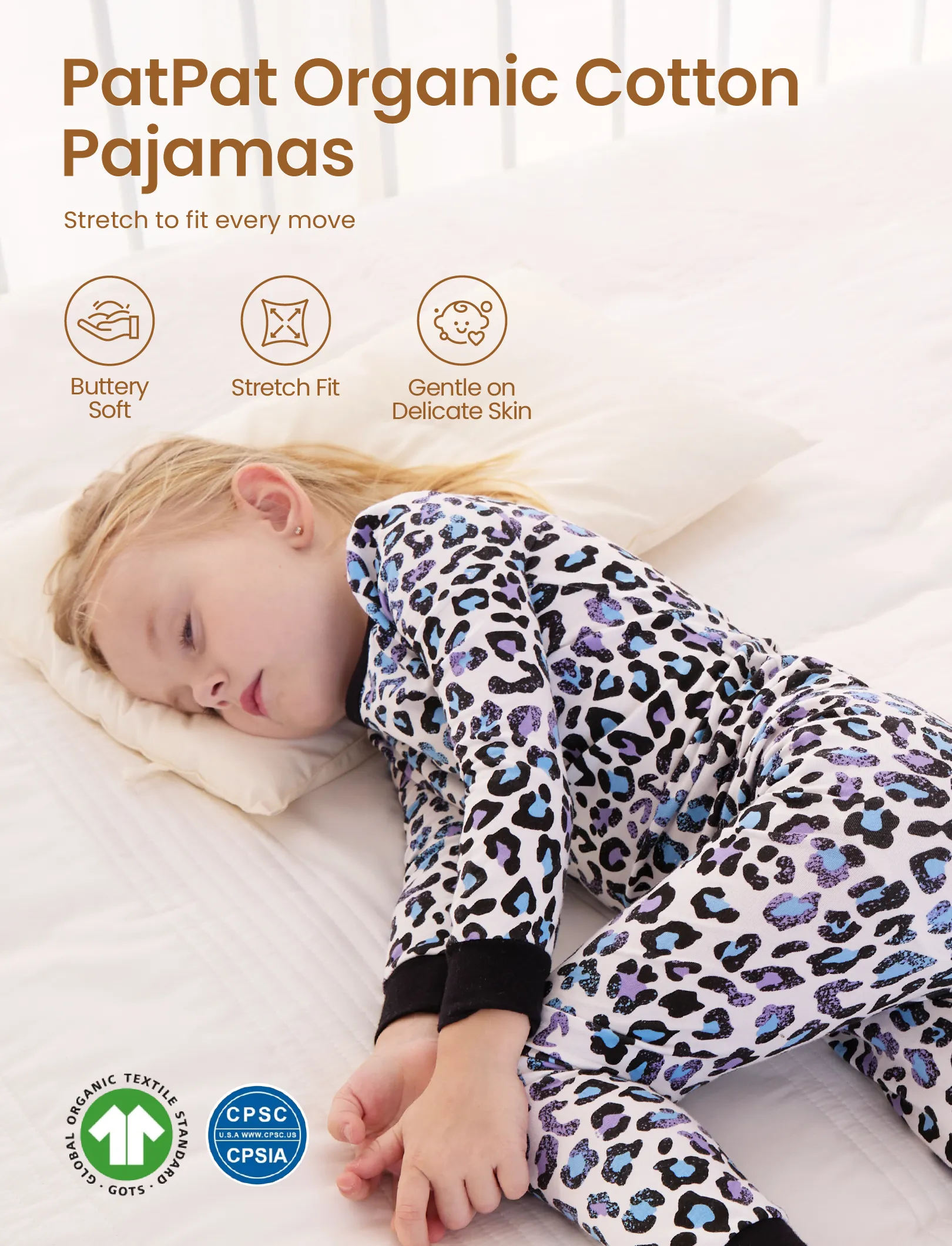 Toddler / Kids 2-piece Organic Cotton Pajamas with Childlike Print Snug fit Pjs for Girls / Boys Black - Image 3