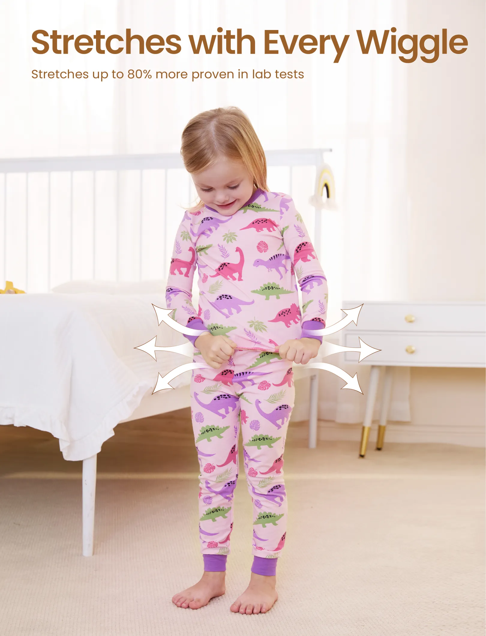 Toddler / Kids 2-piece Organic Cotton Pajamas with Childlike Print Snug fit Pjs for Girls / Boys Pink - Image 4