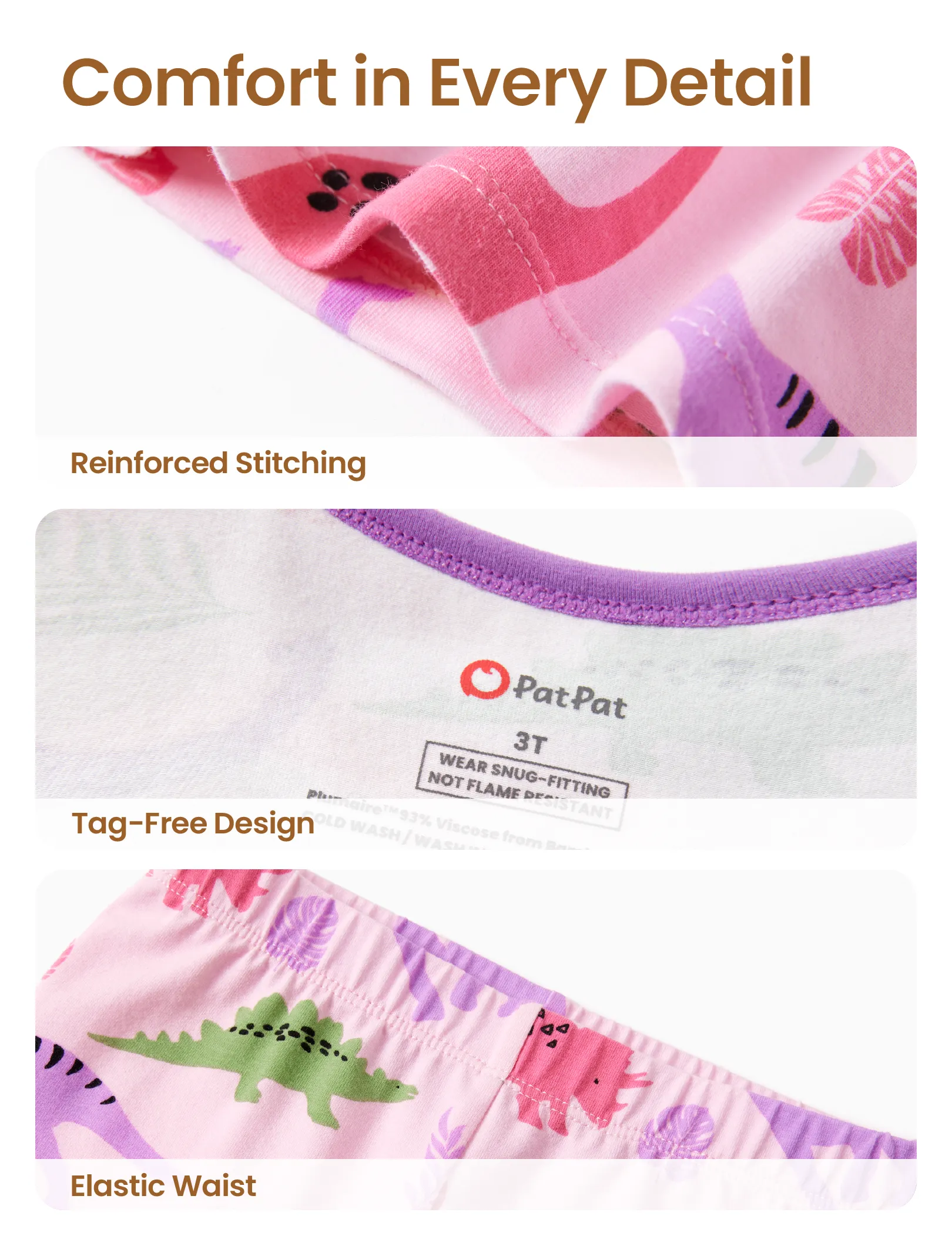 Toddler / Kids 2-piece Organic Cotton Pajamas with Childlike Print Snug fit Pjs for Girls / Boys Pink - Image 6