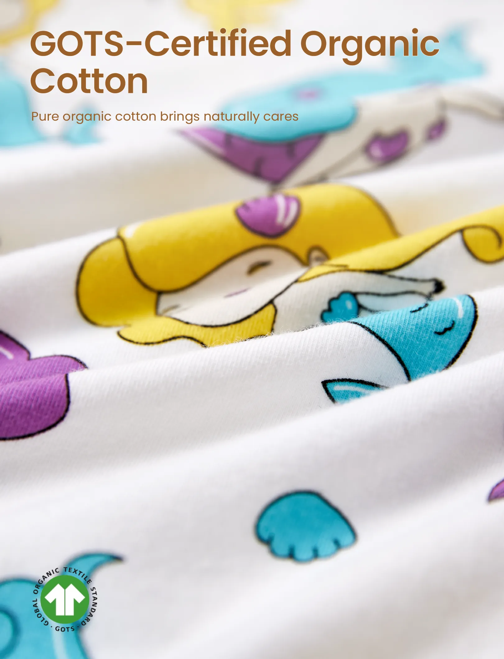 Toddler / Kids 2-piece Organic Cotton Pajamas with Childlike Print Snug fit Pjs for Girls / Boys White - Image 5
