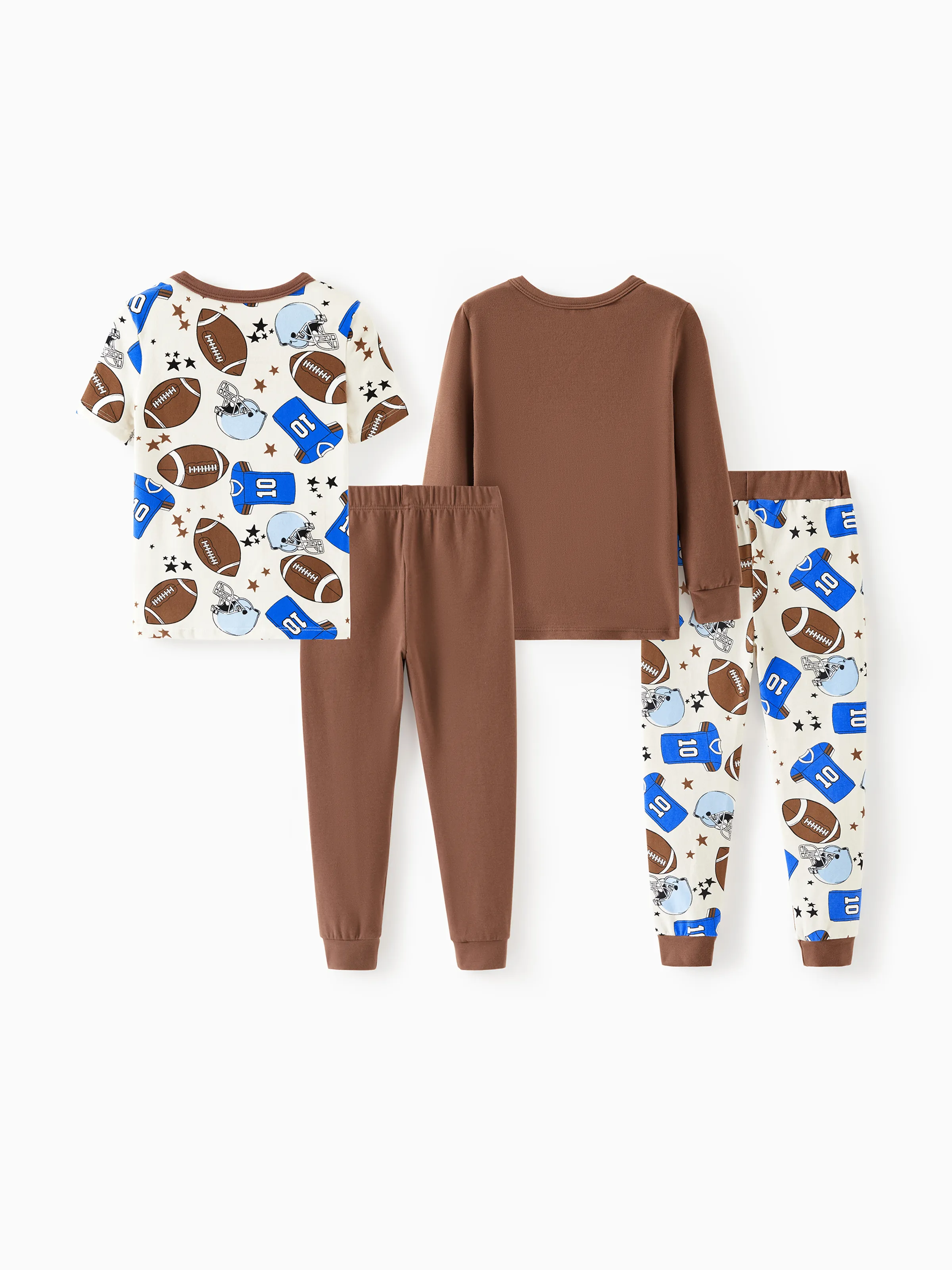 Toddler / Kids 4-piece Organic Cotton Pajamas 4-in 1 PJ Snug fit Pjs for Girls / Boys Brown - Image 3