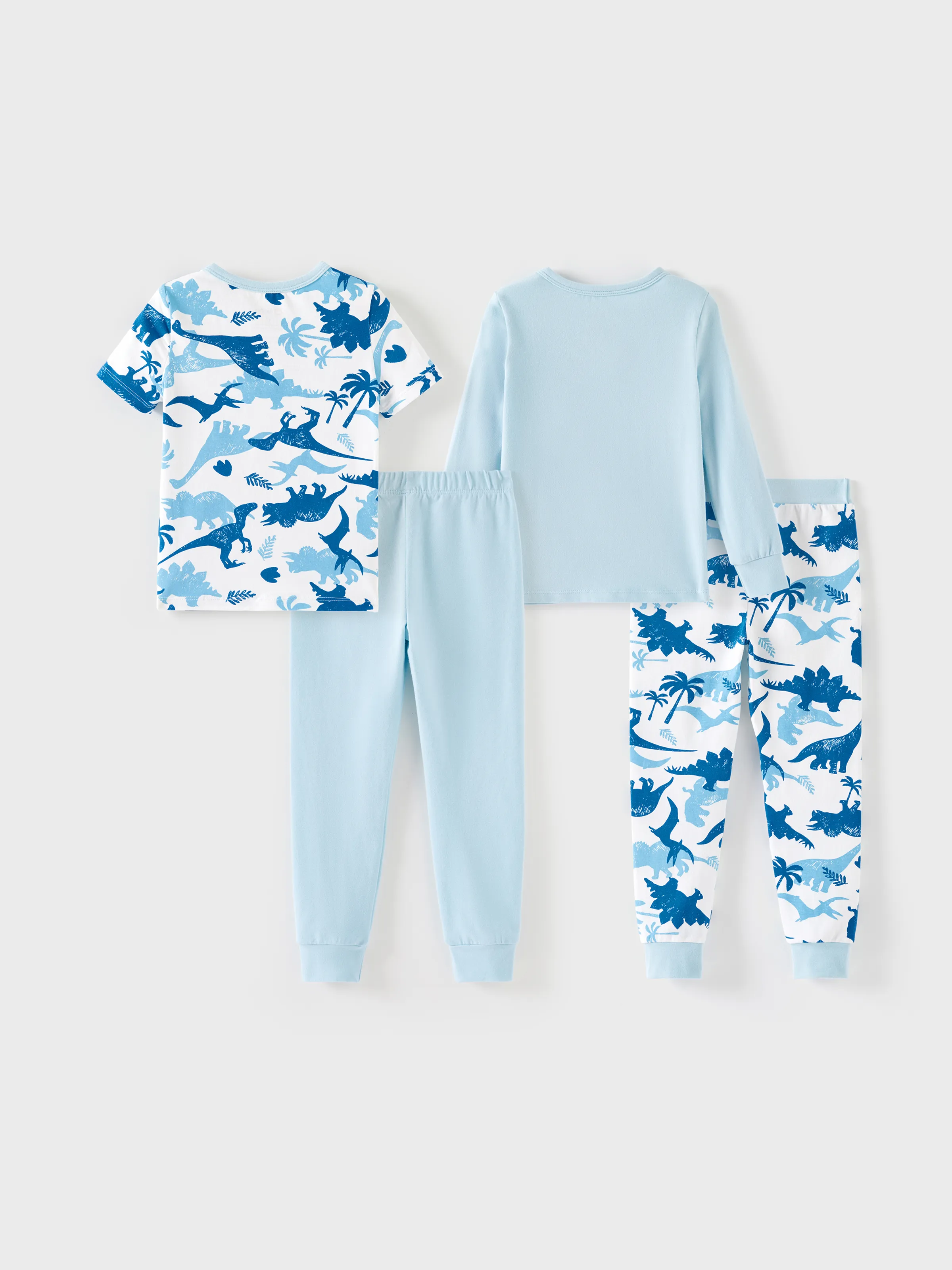 Toddler / Kids 4-piece Organic Cotton Pajamas 4-in 1 PJ Snug fit Pjs for Girls / Boys Light Blue - Image 3