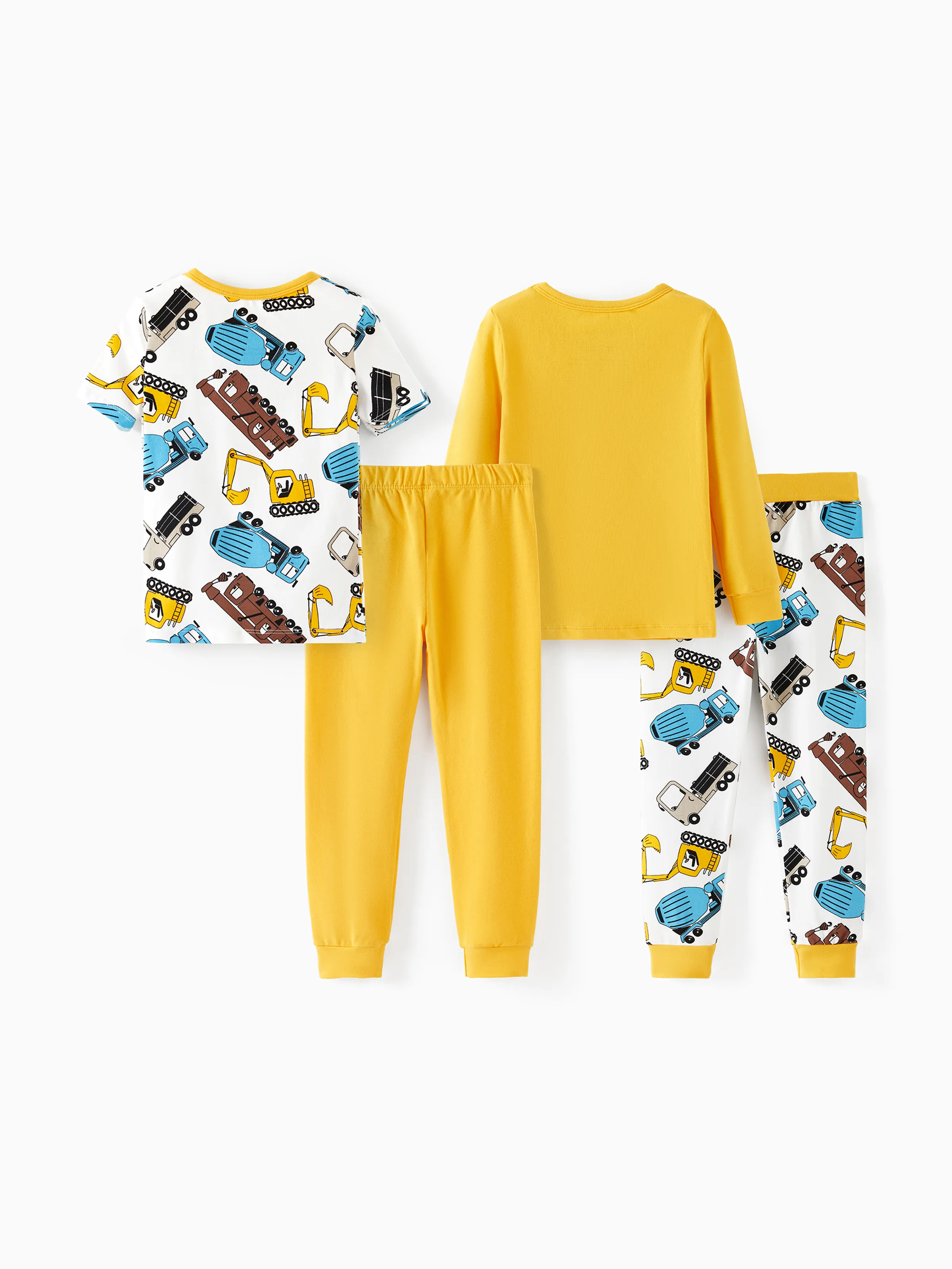 Toddler / Kids 4-piece Organic Cotton Pajamas 4-in 1 PJ Snug fit Pjs for Girls / Boys Yellow - Image 3