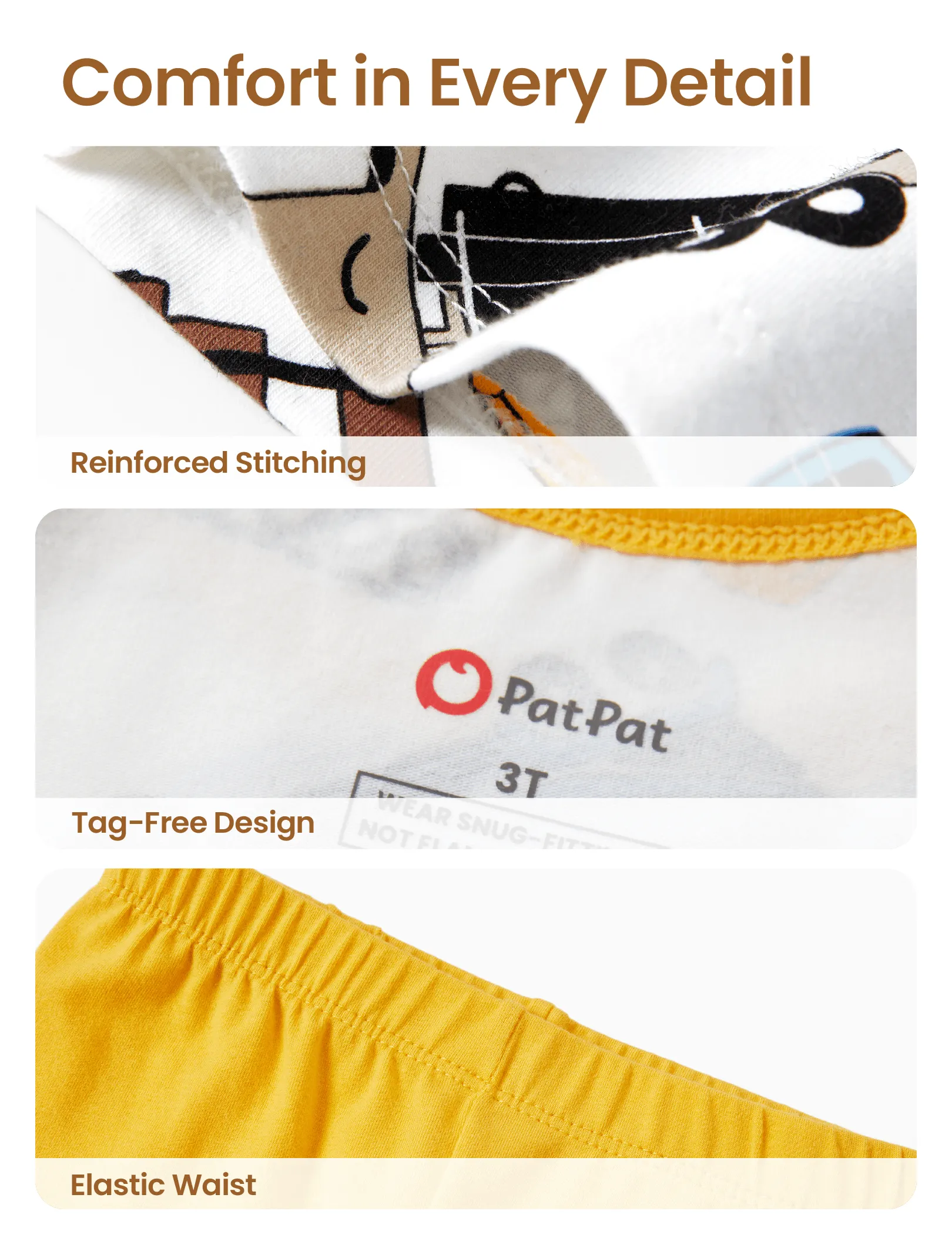 Toddler / Kids 4-piece Organic Cotton Pajamas 4-in 1 PJ Snug fit Pjs for Girls / Boys Yellow - Image 7