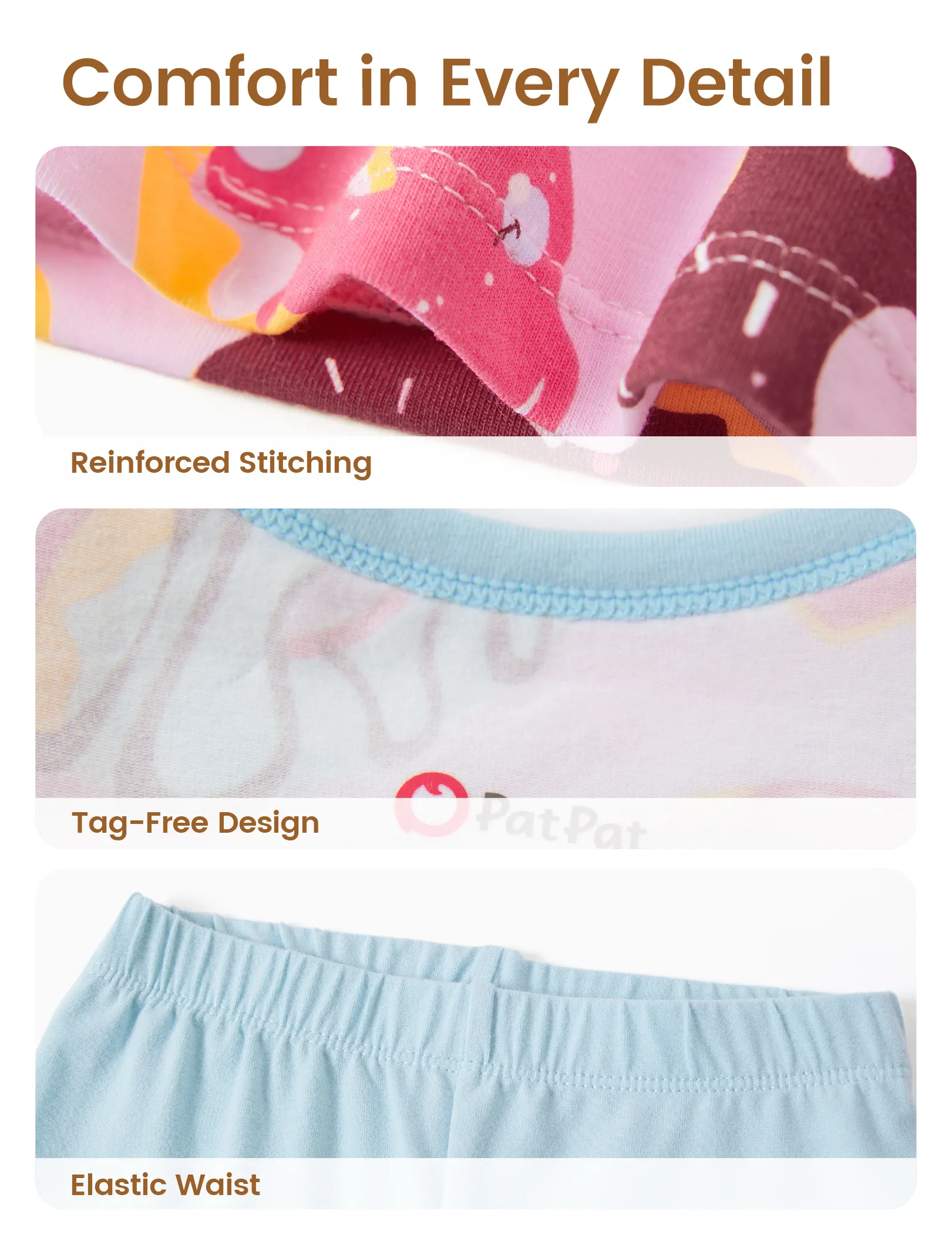 Toddler / Kids 4-piece Organic Cotton Pajamas 4-in 1 Snug fit PaJama Set for Girls Light Blue - Image 8