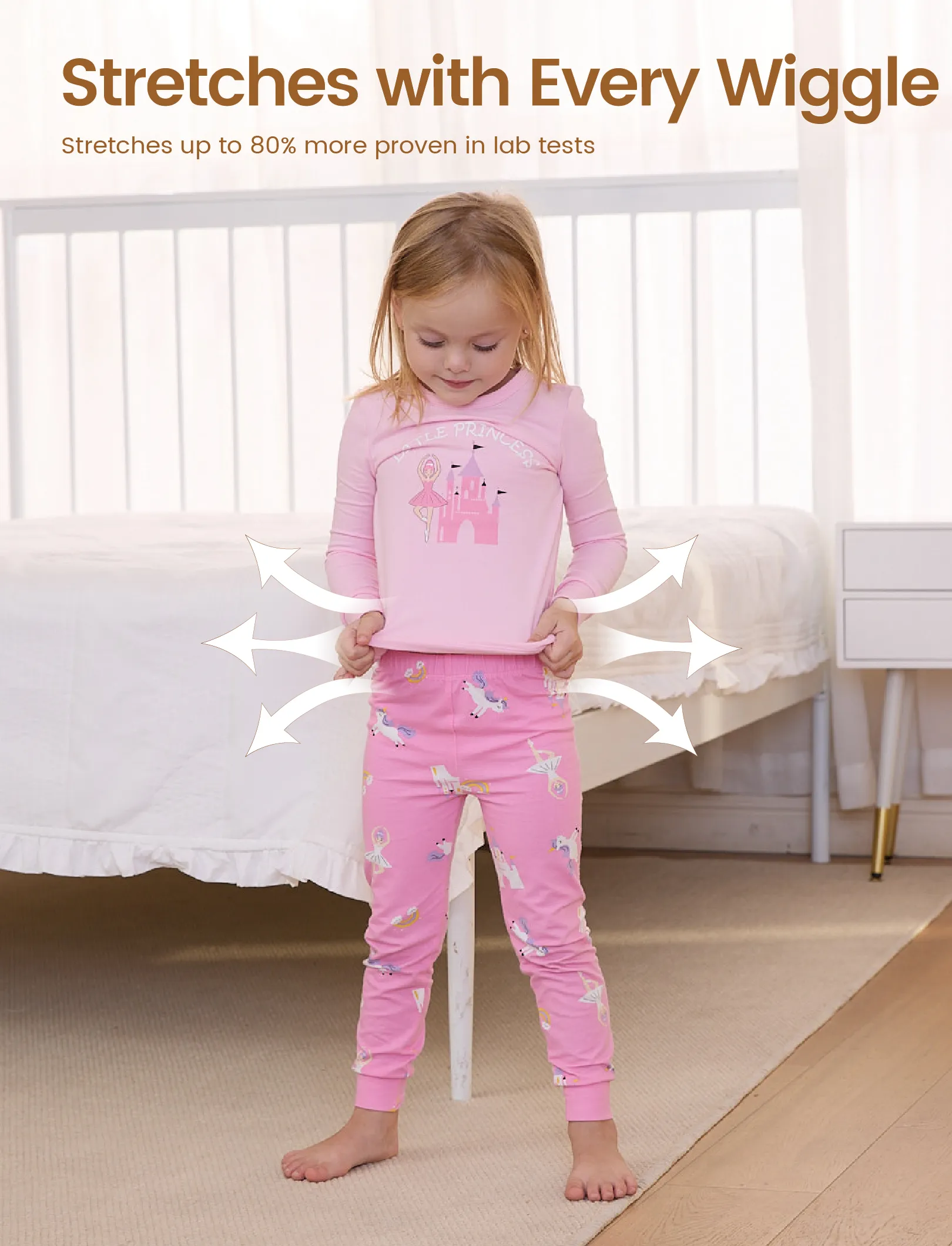 Toddler / Kids 4-piece Organic Cotton Pajamas 4-in 1 Snug fit PaJama Set for Girls Pink - Image 5