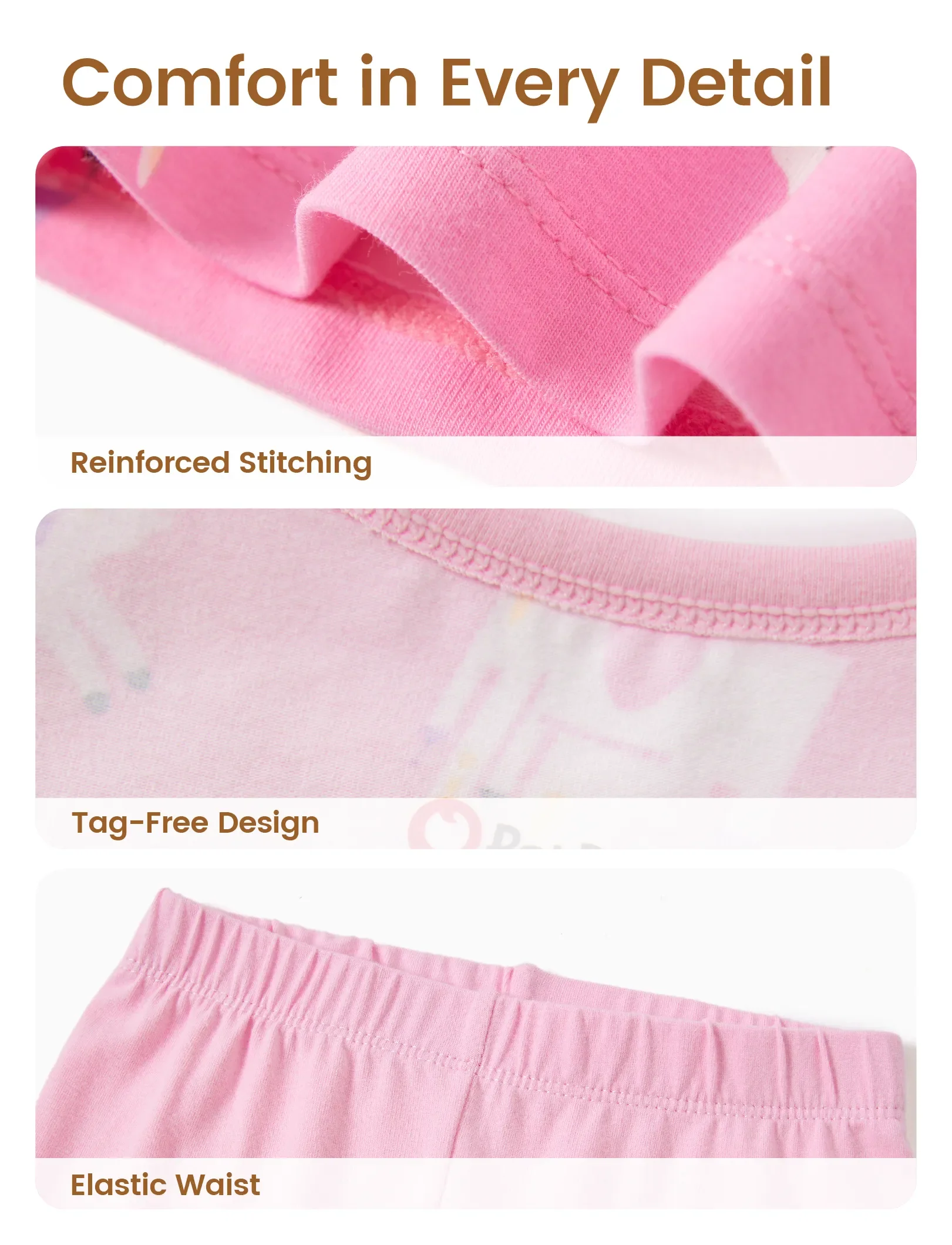 Toddler / Kids 4-piece Organic Cotton Pajamas 4-in 1 Snug fit PaJama Set for Girls Pink - Image 7
