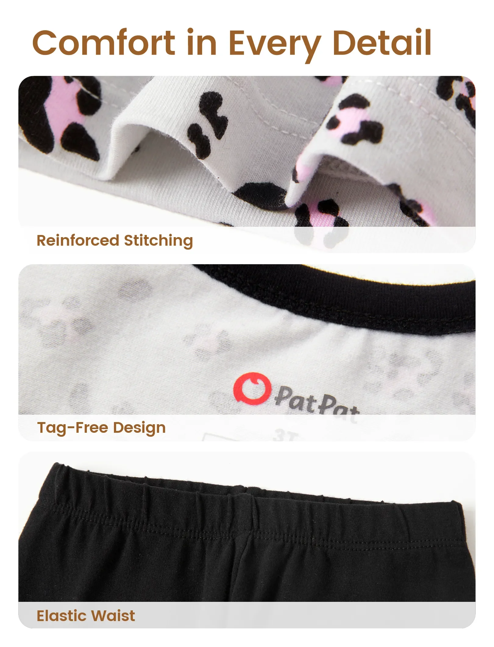 Toddler / Kids 4-piece Organic Cotton Pajamas 4-in 1 Snug fit PaJama Set for Girls White - Image 7
