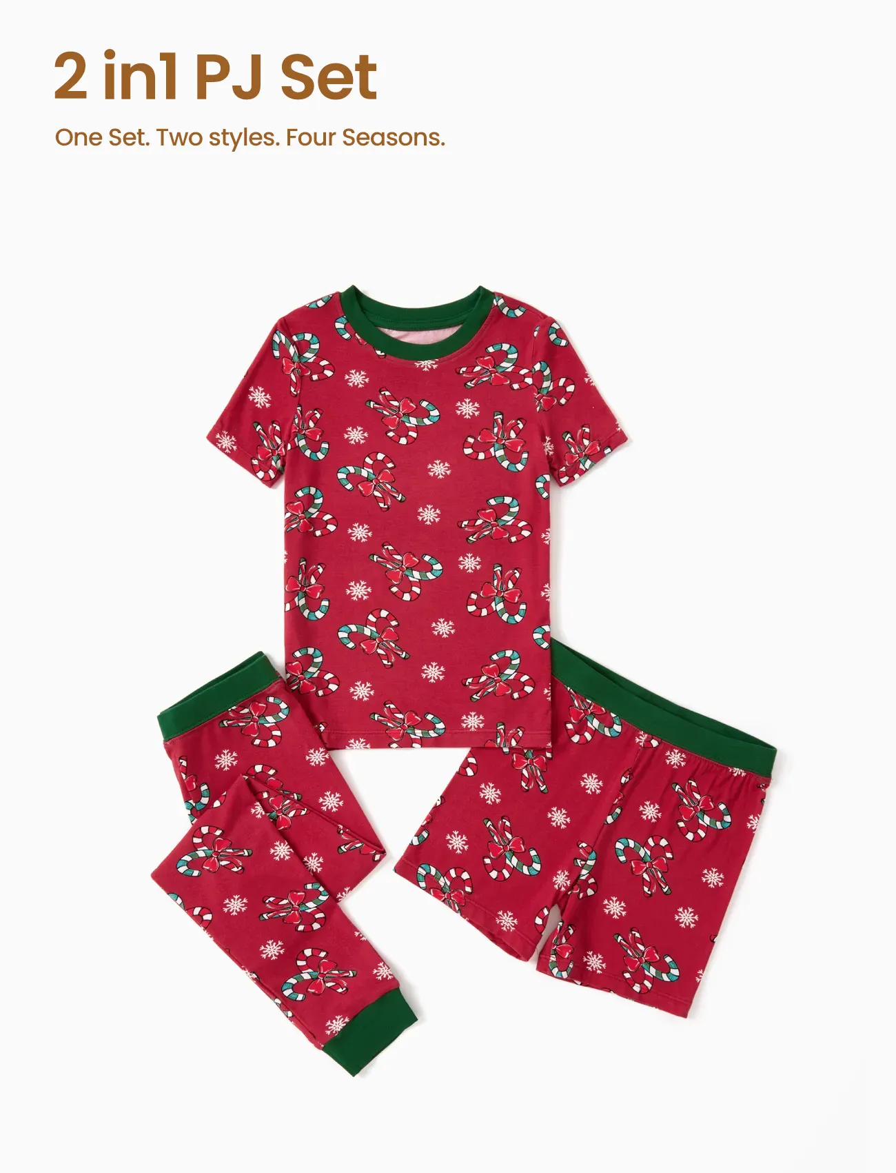 Toddler / Kids Christmas / Halloween Pajamas 3-Piece Bamboo Pajama Set 2-in-1 Look for 4 Seasons (Snug-Fitting) Green - Image 3
