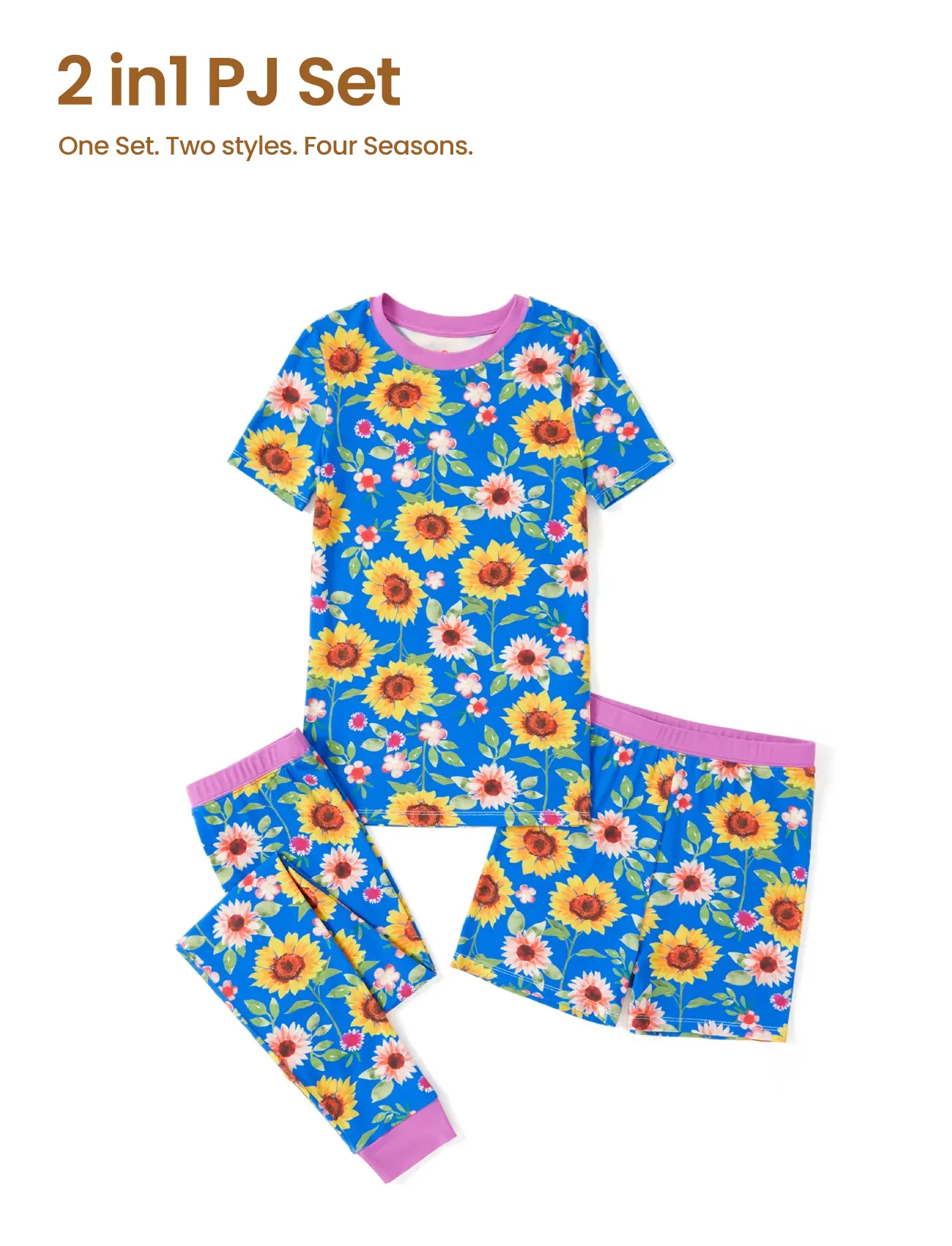 Toddler / Kids Christmas / Halloween Pajamas 3-Piece Bamboo Pajama Set 2-in-1 Look for 4 Seasons (Snug-Fitting) Blue - Image 3