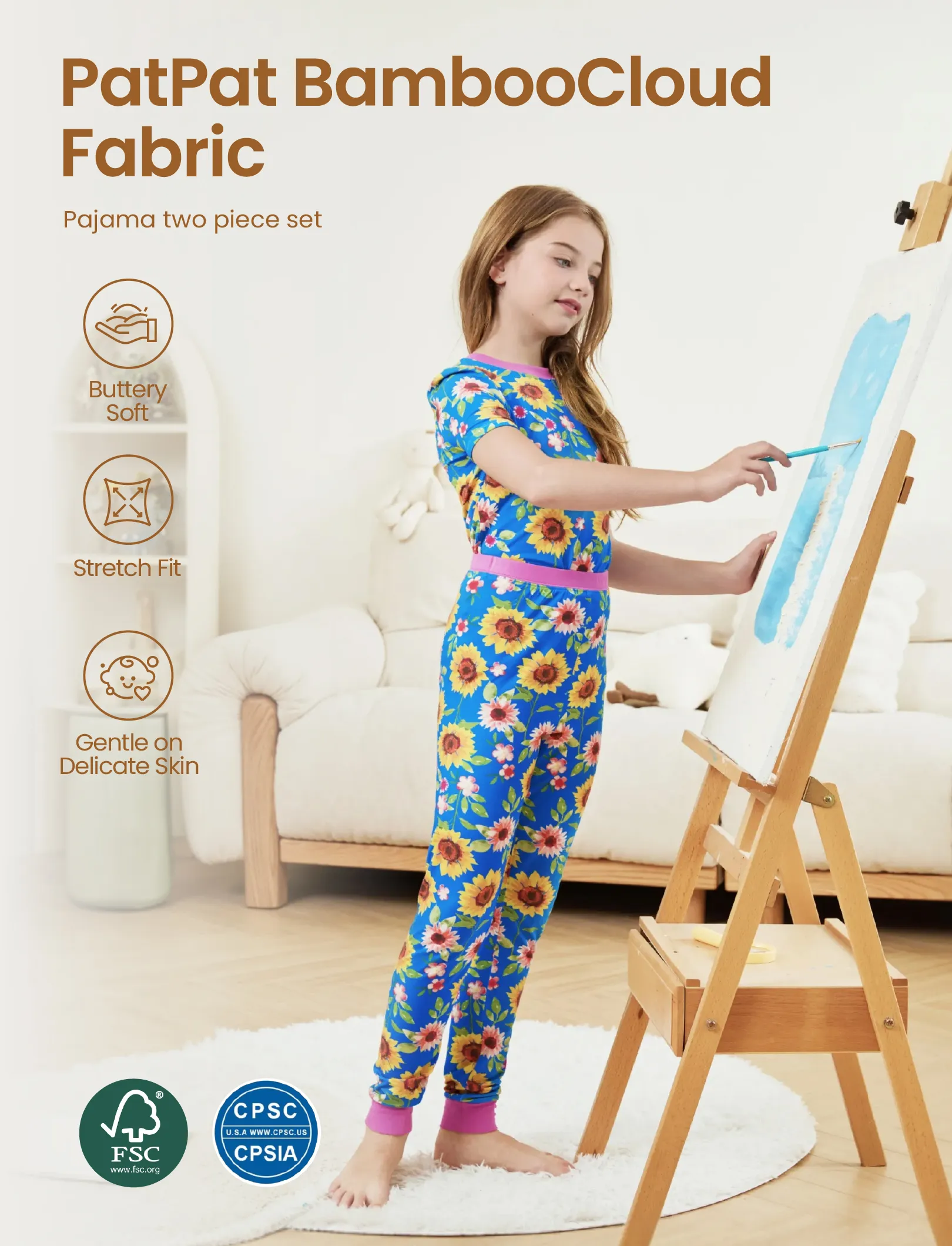 Toddler / Kids Christmas / Halloween Pajamas 3-Piece Bamboo Pajama Set 2-in-1 Look for 4 Seasons (Snug-Fitting) Blue - Image 4