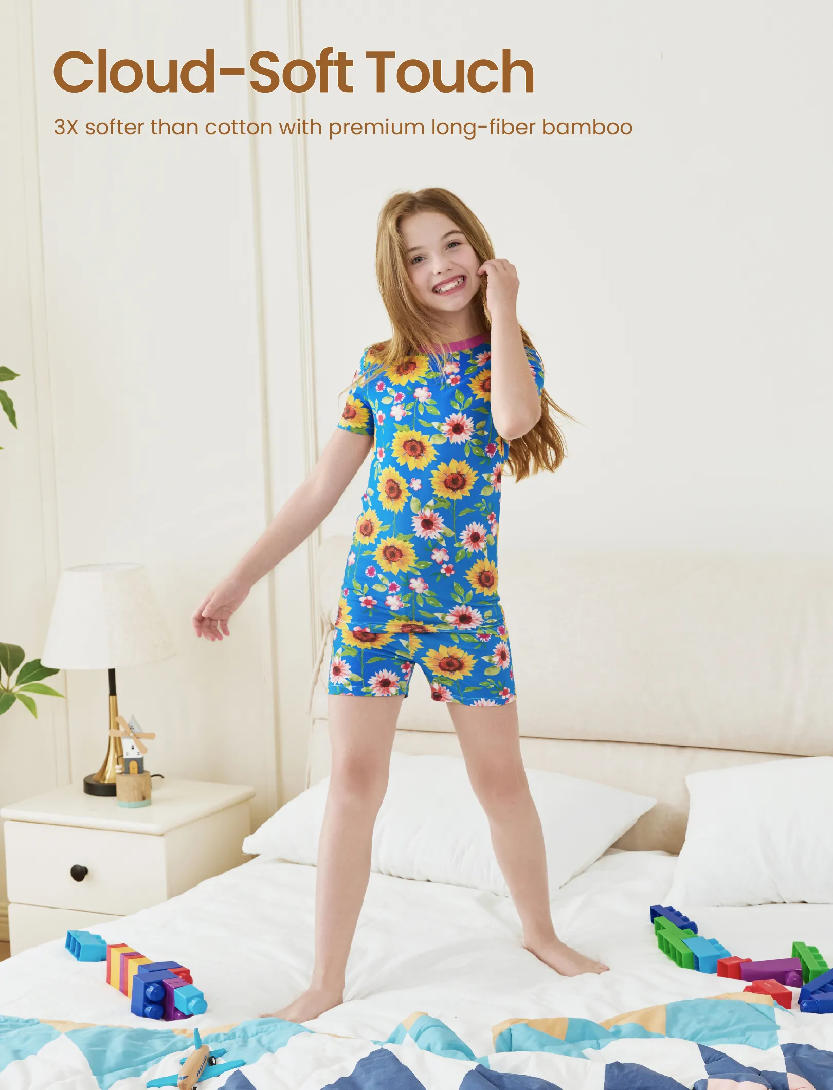 Toddler / Kids Christmas / Halloween Pajamas 3-Piece Bamboo Pajama Set 2-in-1 Look for 4 Seasons (Snug-Fitting) Blue - Image 5