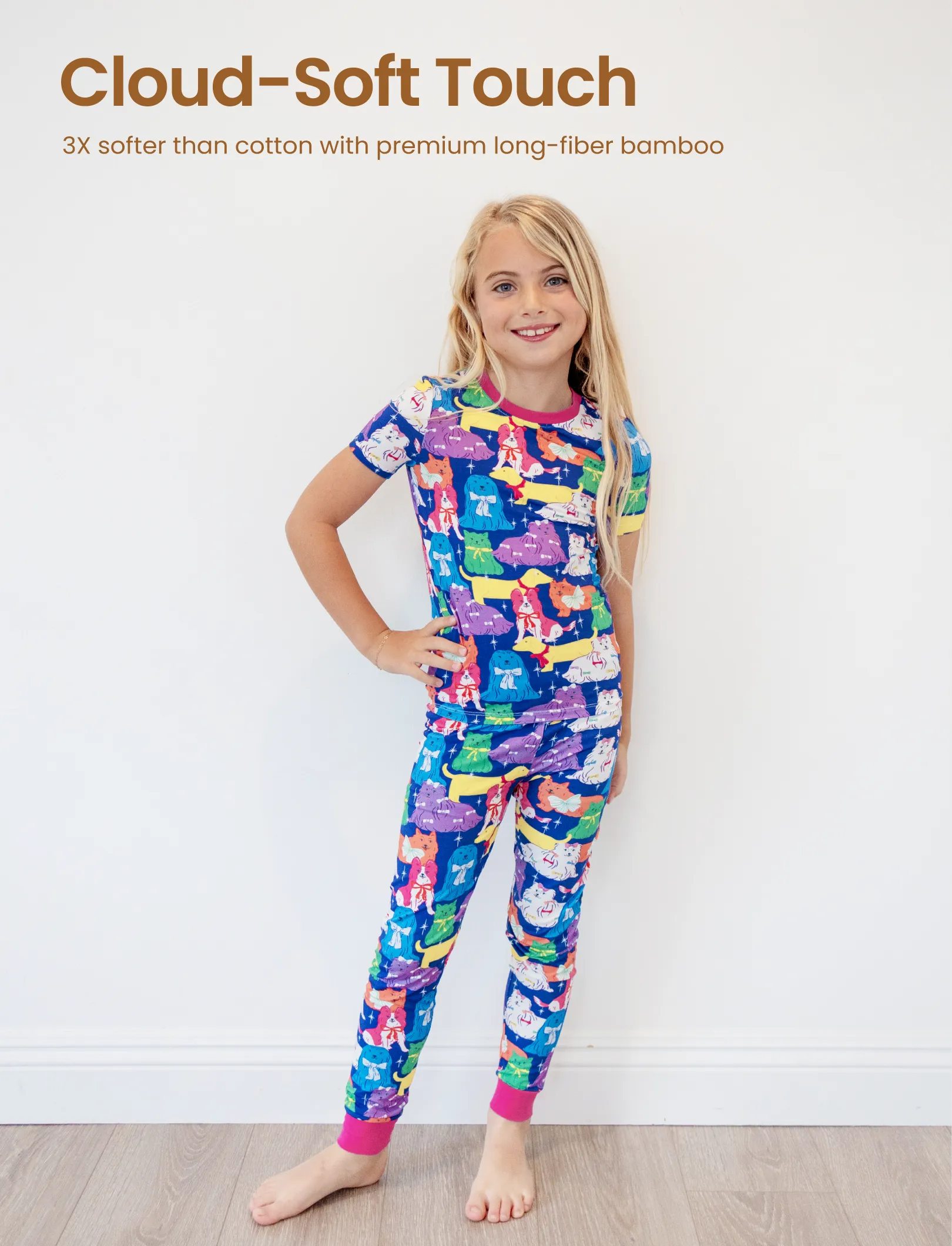 Toddler / Kids Christmas / Halloween Pajamas 3-Piece Bamboo Pajama Set 2-in-1 Look for 4 Seasons (Snug-Fitting) Color block - Image 4