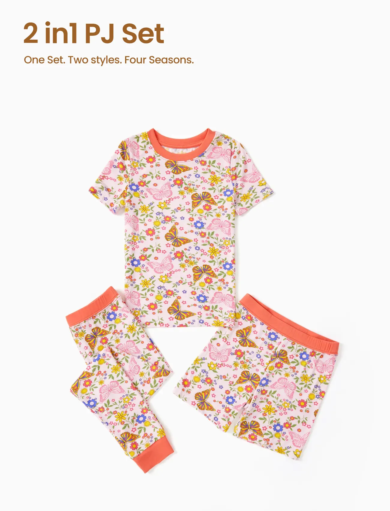 Toddler / Kids Christmas / Halloween Pajamas 3-Piece Bamboo Pajama Set 2-in-1 Look for 4 Seasons (Snug-Fitting) Light Pink - Image 3