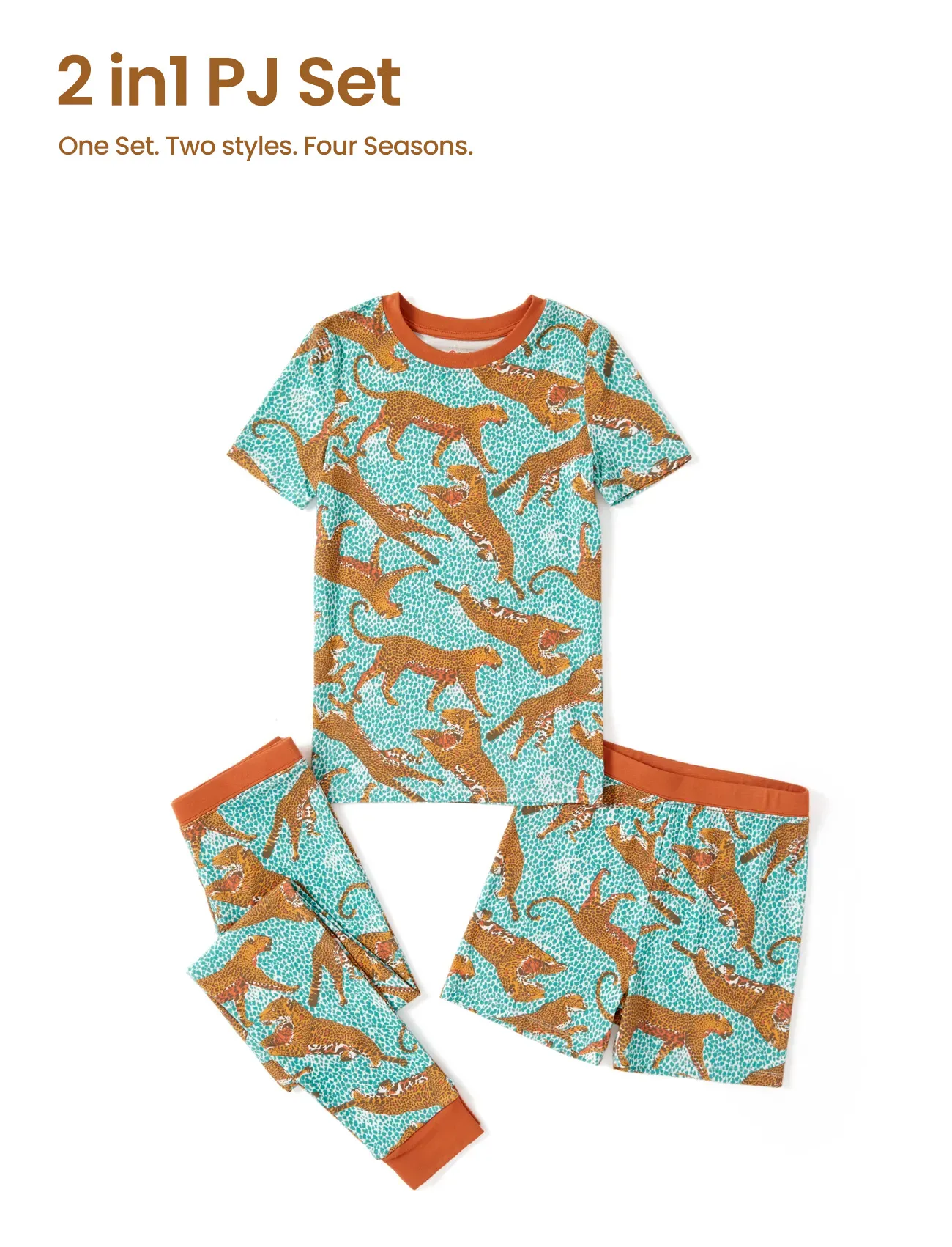 Toddler / Kids Christmas / Halloween Pajamas 3-Piece Bamboo Pajama Set 2-in-1 Look for 4 Seasons (Snug-Fitting) Green - Image 3