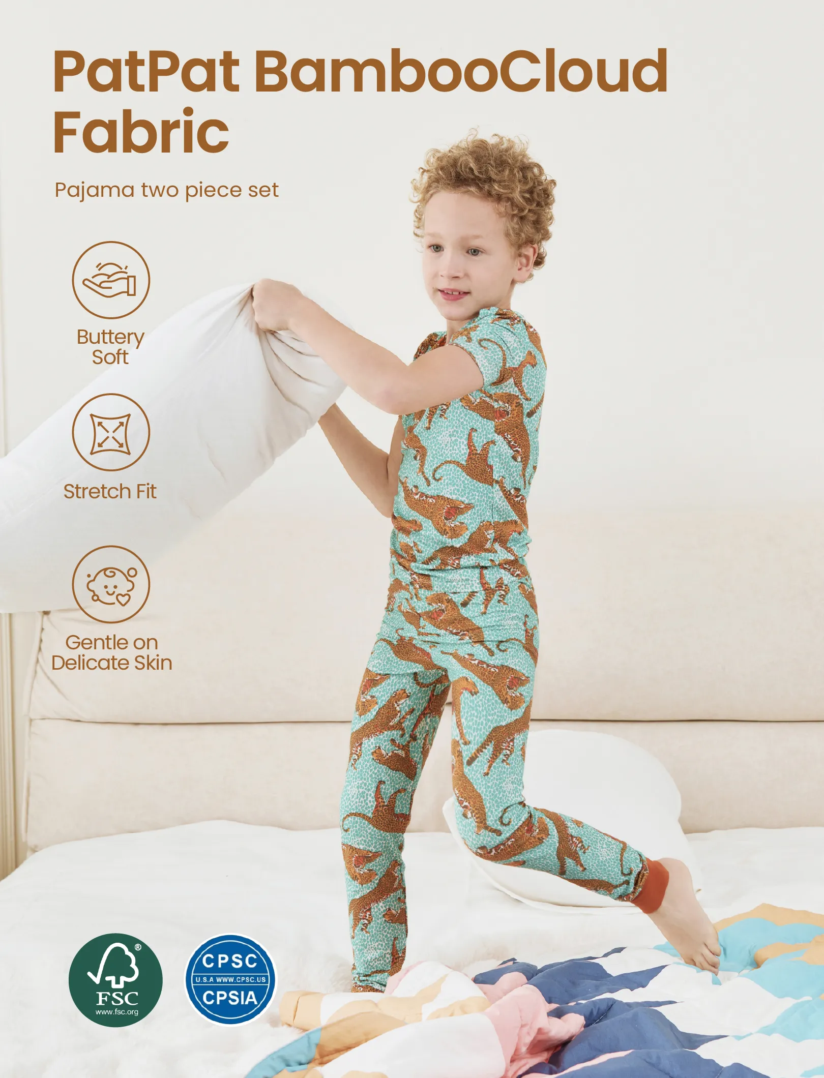 Toddler / Kids Christmas / Halloween Pajamas 3-Piece Bamboo Pajama Set 2-in-1 Look for 4 Seasons (Snug-Fitting) Green - Image 4