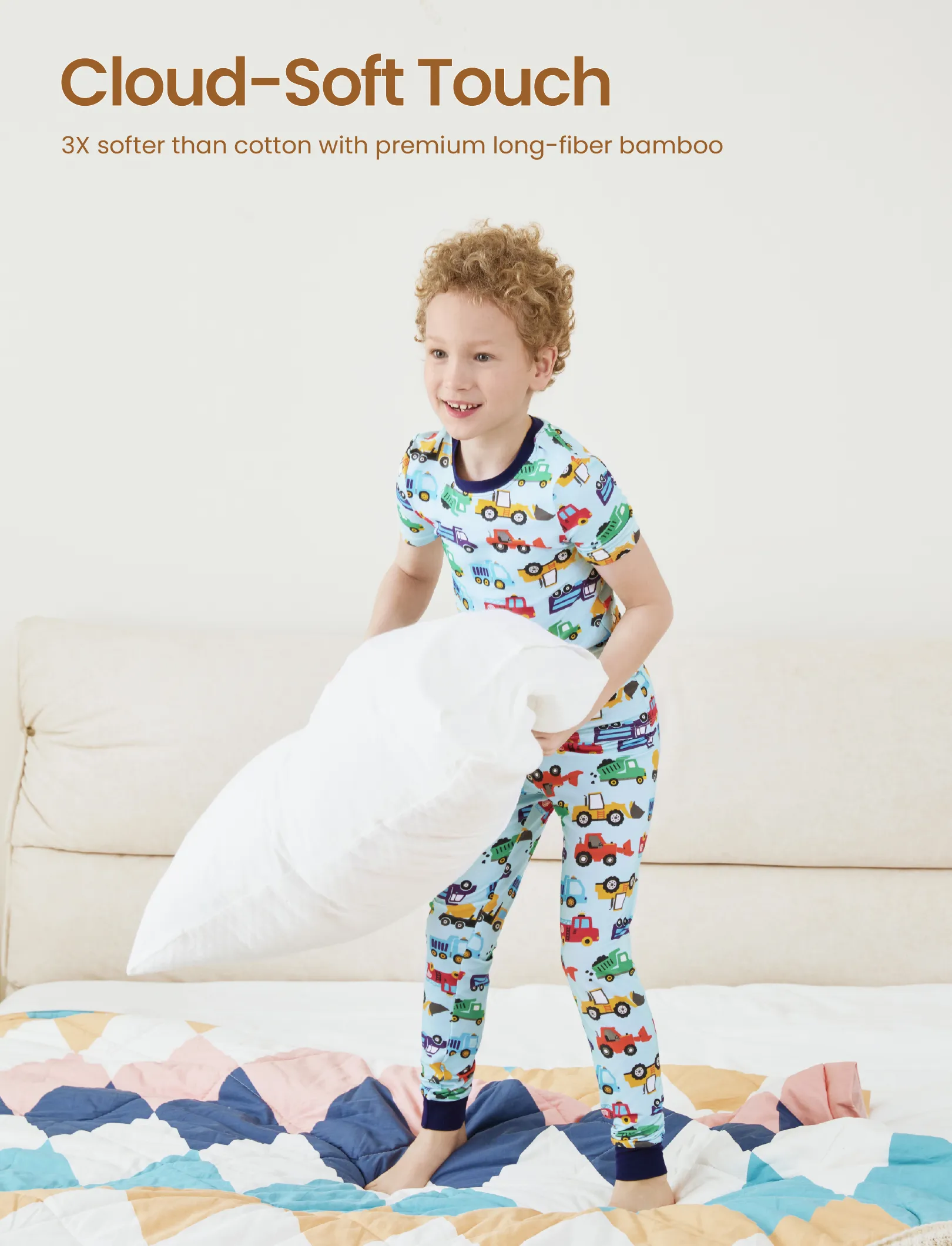 Toddler / Kids Christmas / Halloween Pajamas 3-Piece Bamboo Pajama Set 2-in-1 Look for 4 Seasons (Snug-Fitting) Light Blue - Image 5