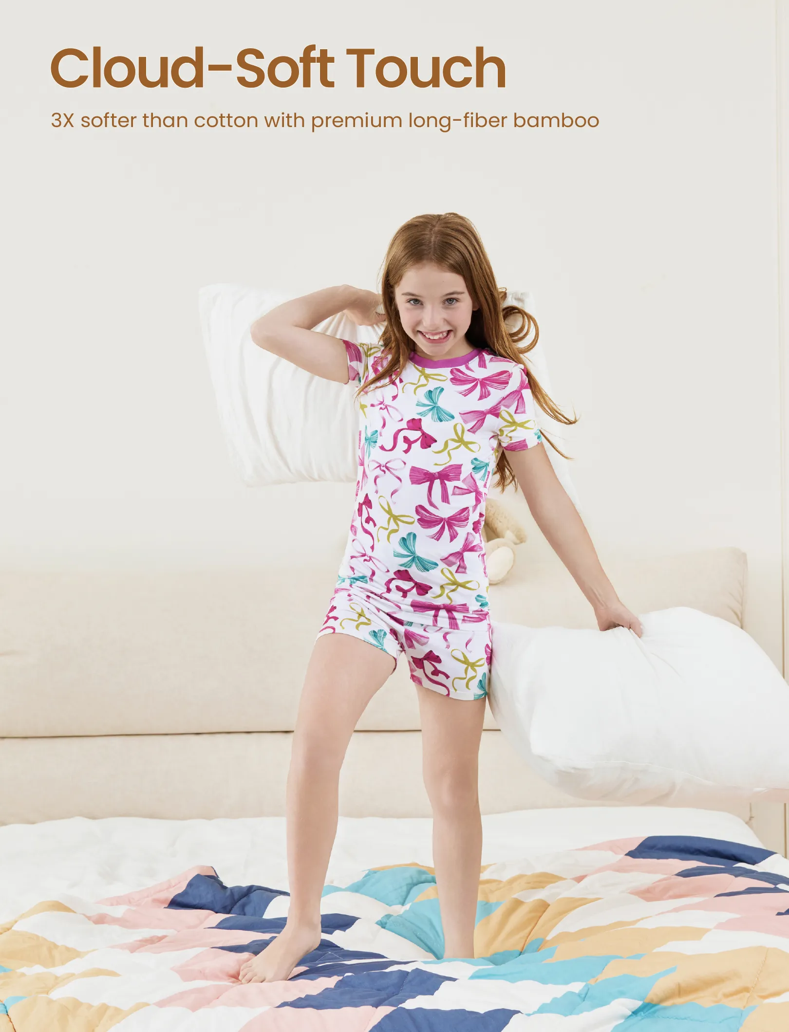 Toddler / Kids Christmas / Halloween Pajamas 3-Piece Bamboo Pajama Set 2-in-1 Look for 4 Seasons (Snug-Fitting) Pink - Image 5