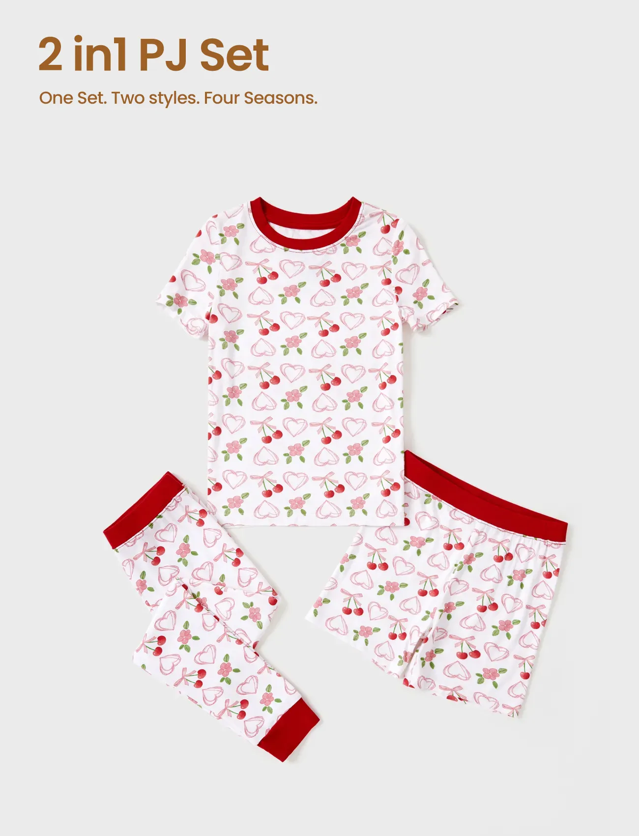 Toddler / Kids Christmas / Halloween Pajamas 3-Piece Bamboo Pajama Set 2-in-1 Look for 4 Seasons (Snug-Fitting) Red - Image 5