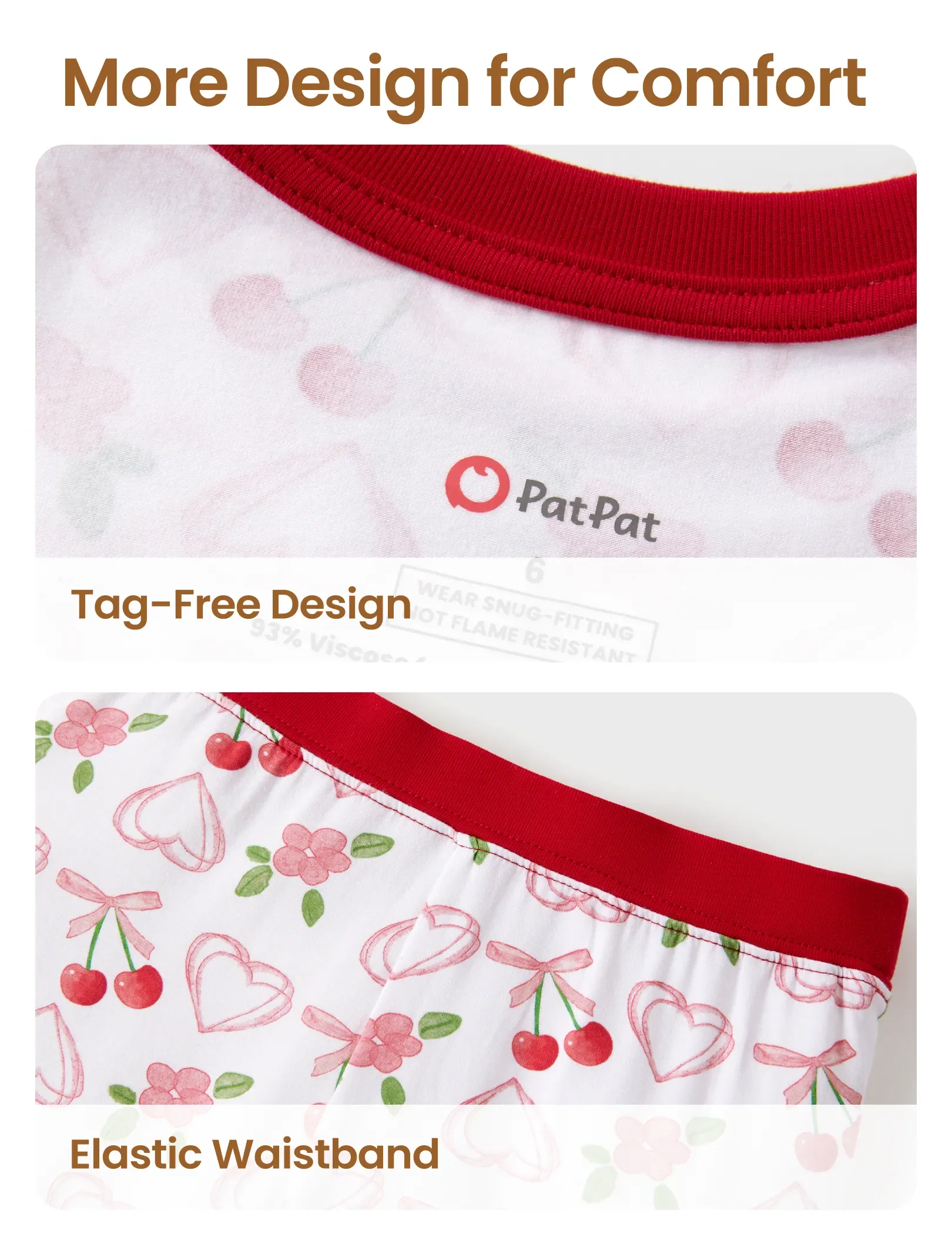Toddler / Kids Christmas / Halloween Pajamas 3-Piece Bamboo Pajama Set 2-in-1 Look for 4 Seasons (Snug-Fitting) Red - Image 8
