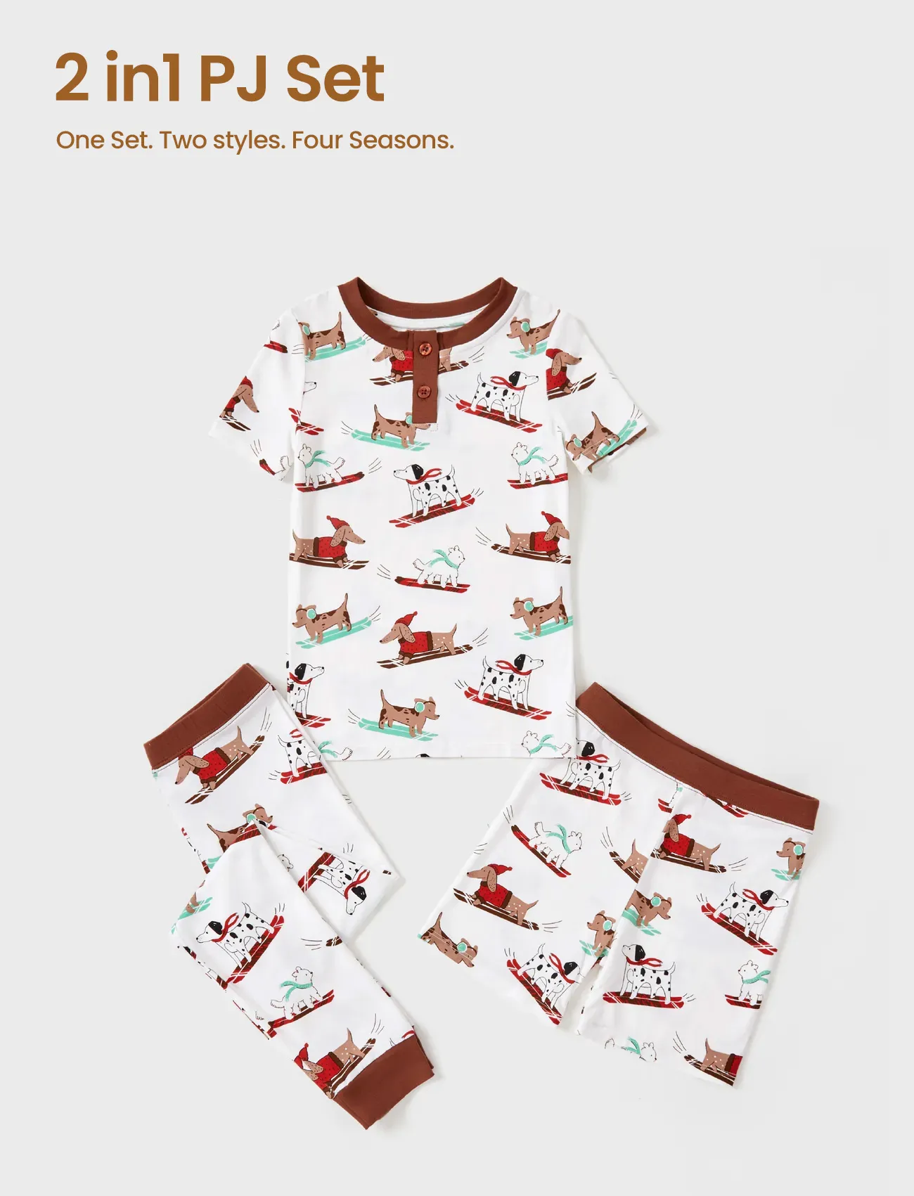 Toddler / Kids Christmas / Halloween Pajamas 3-Piece Bamboo Pajama Set 2-in-1 Look for 4 Seasons (Snug-Fitting) White - Image 3