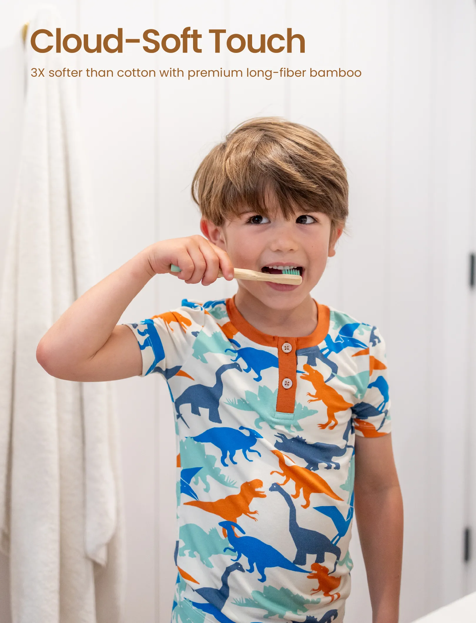 Toddler / Kids Christmas / Halloween PJS for Boys 3-Piece Bamboo Pajama Set 2-in-1 Look for 4 Seasons (Snug-Fitting) Apricot - Image 3