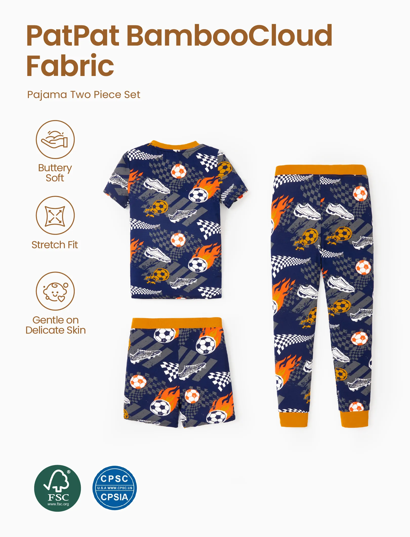 Toddler / Kids Christmas / Halloween PJS for Boys 3-Piece Bamboo Pajama Set 2-in-1 Look for 4 Seasons (Snug-Fitting) Black - Image 3