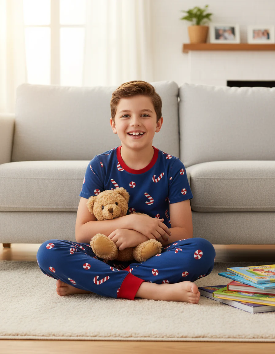 Toddler / Kids Christmas / Halloween PJS for Boys 3-Piece Bamboo Pajama Set 2-in-1 Look for 4 Seasons (Snug-Fitting) Deep Blue - Image 4