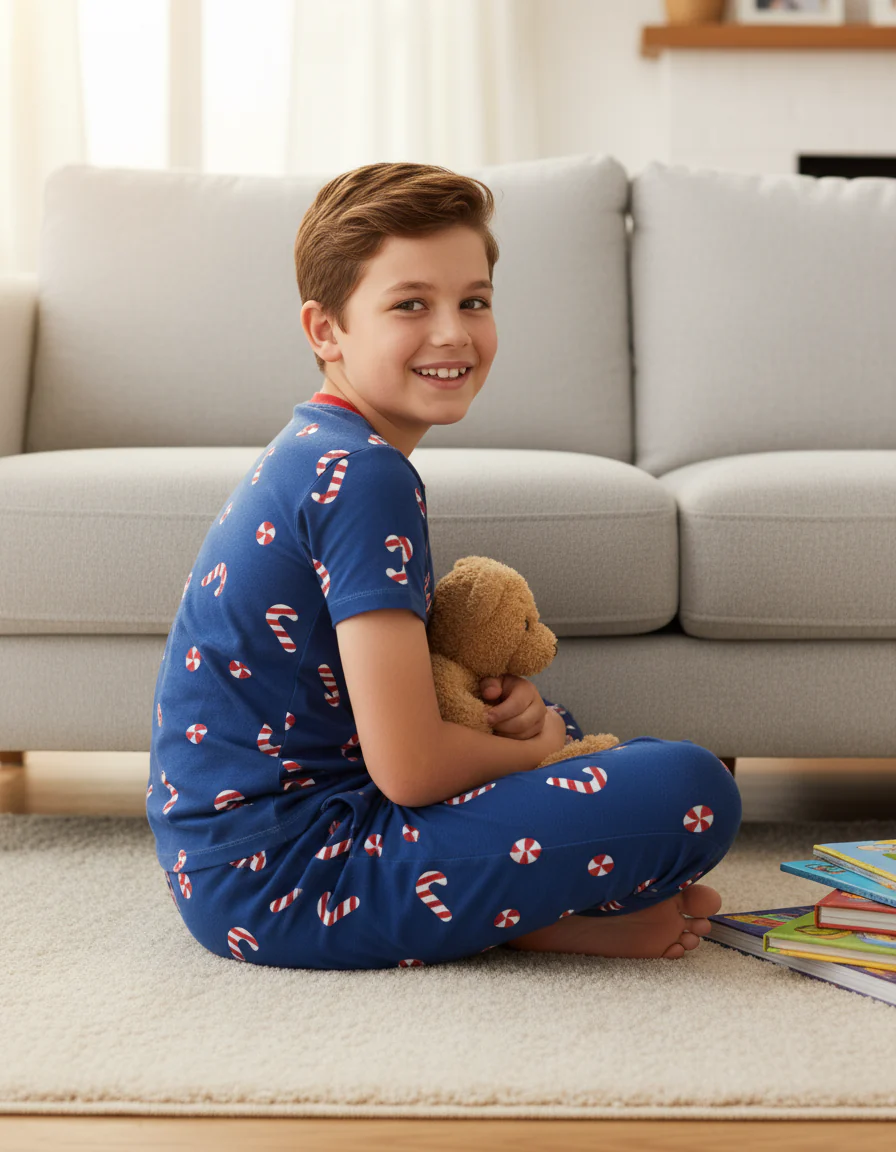 Toddler / Kids Christmas / Halloween PJS for Boys 3-Piece Bamboo Pajama Set 2-in-1 Look for 4 Seasons (Snug-Fitting) Deep Blue - Image 5