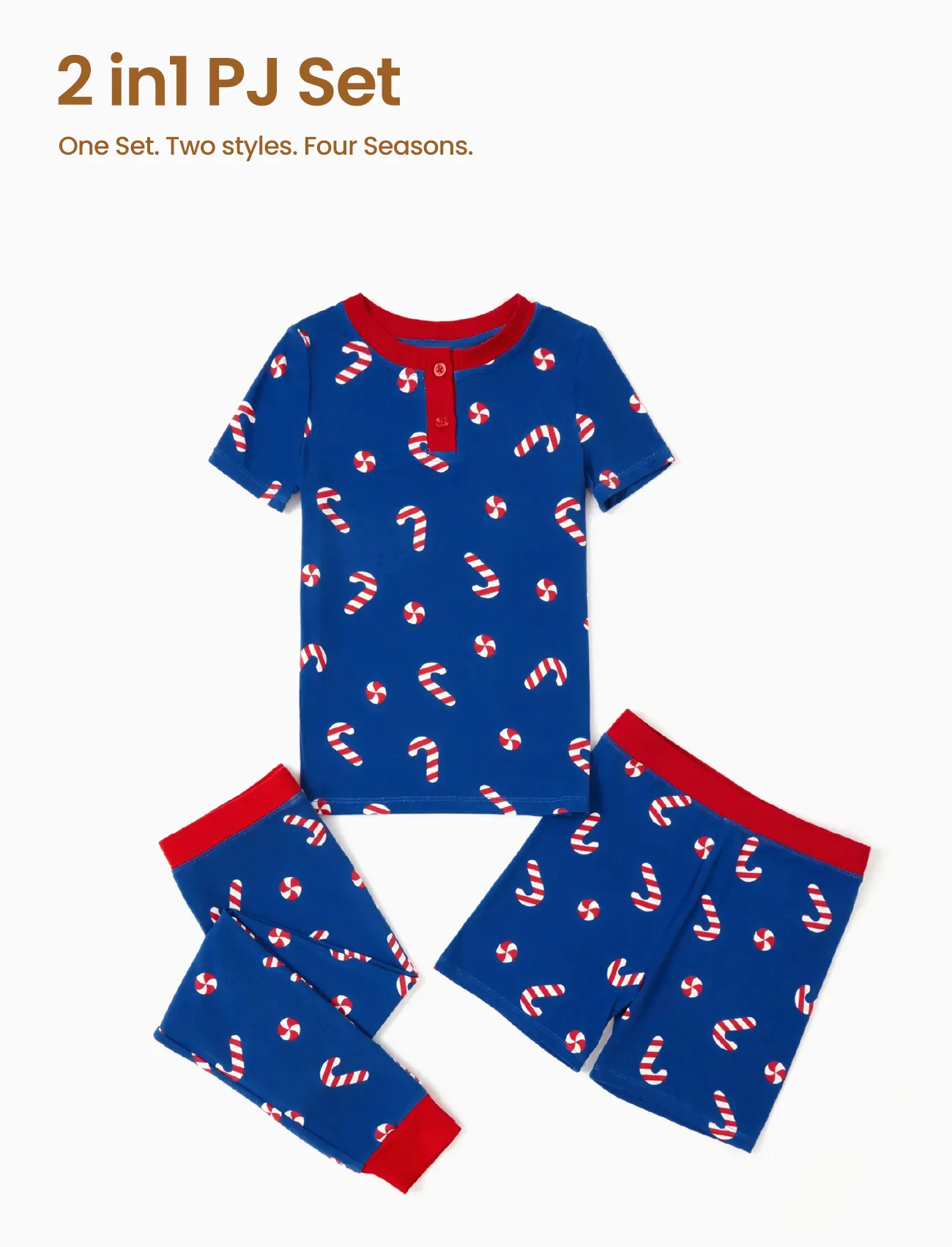 Toddler / Kids Christmas / Halloween PJS for Boys 3-Piece Bamboo Pajama Set 2-in-1 Look for 4 Seasons (Snug-Fitting) Deep Blue - Image 6