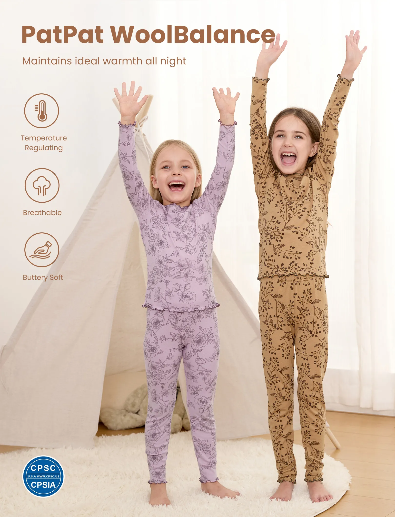 Toddler / Kids Pajamas 2-piece Pajama Set with Soft Tencel Lyocell Wool Blend (Snug-Fitting ) Pink - Image 2