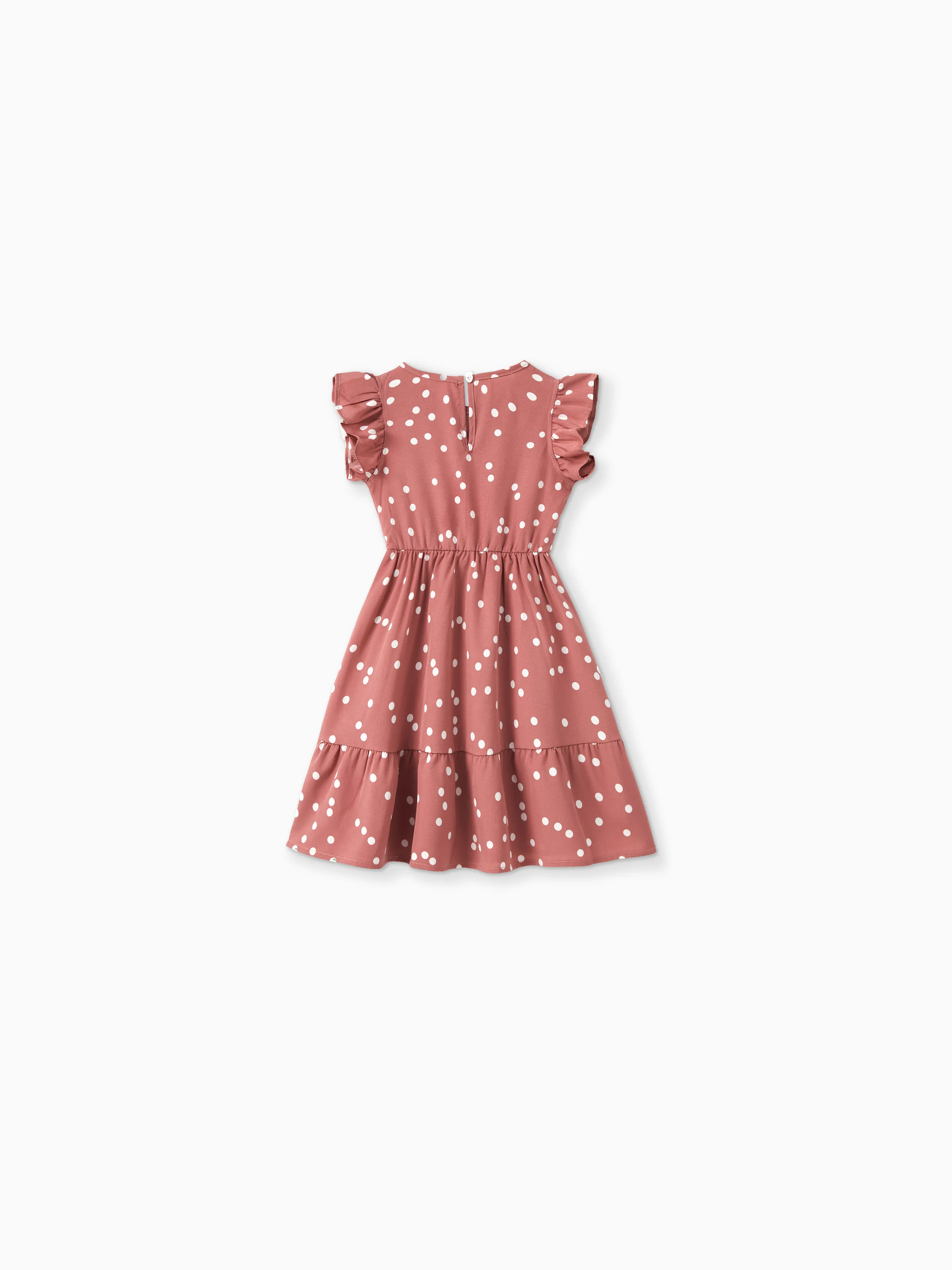 Toddler/Kid Girl All Over Dots Pink Cross Wrap V Neck Ruffle Flutter-sleeve Dress for Mom and Me PinkyWhite - Image 3