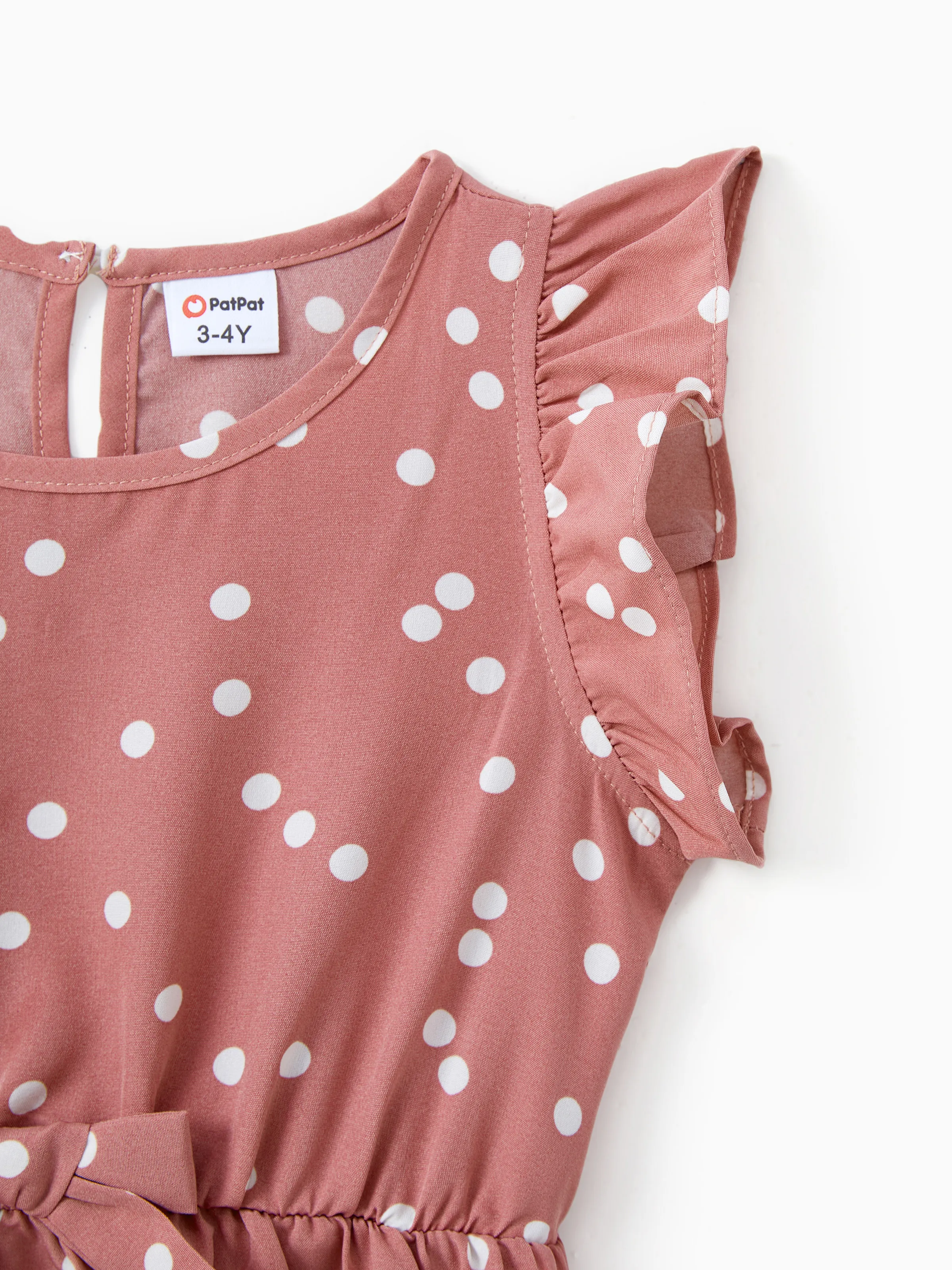 Toddler/Kid Girl All Over Dots Pink Cross Wrap V Neck Ruffle Flutter-sleeve Dress for Mom and Me PinkyWhite - Image 5