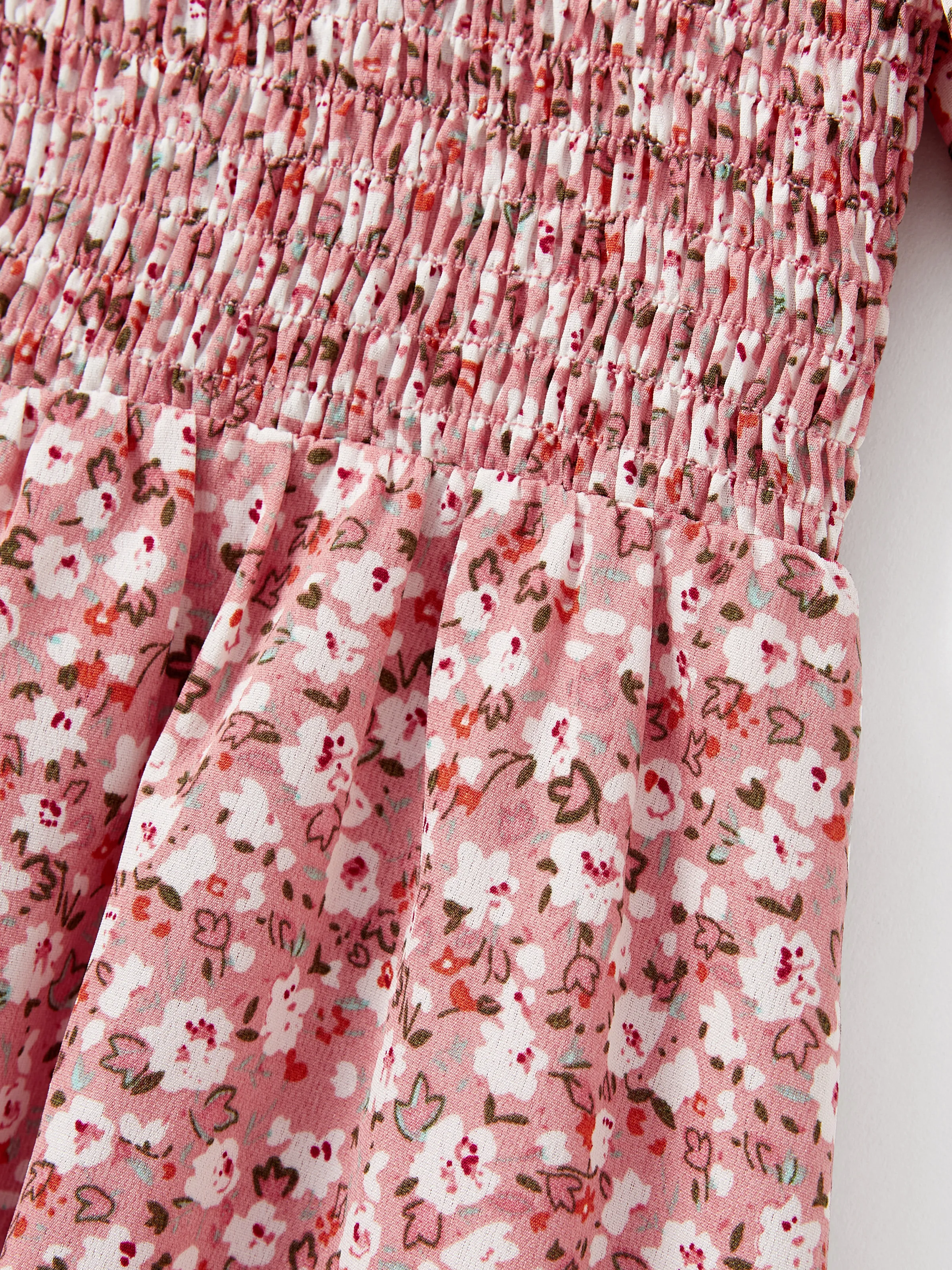 Toddler/Kid Girl Cotton Flora Print Smocking Puff-sleeve Dress Pink - Image 5