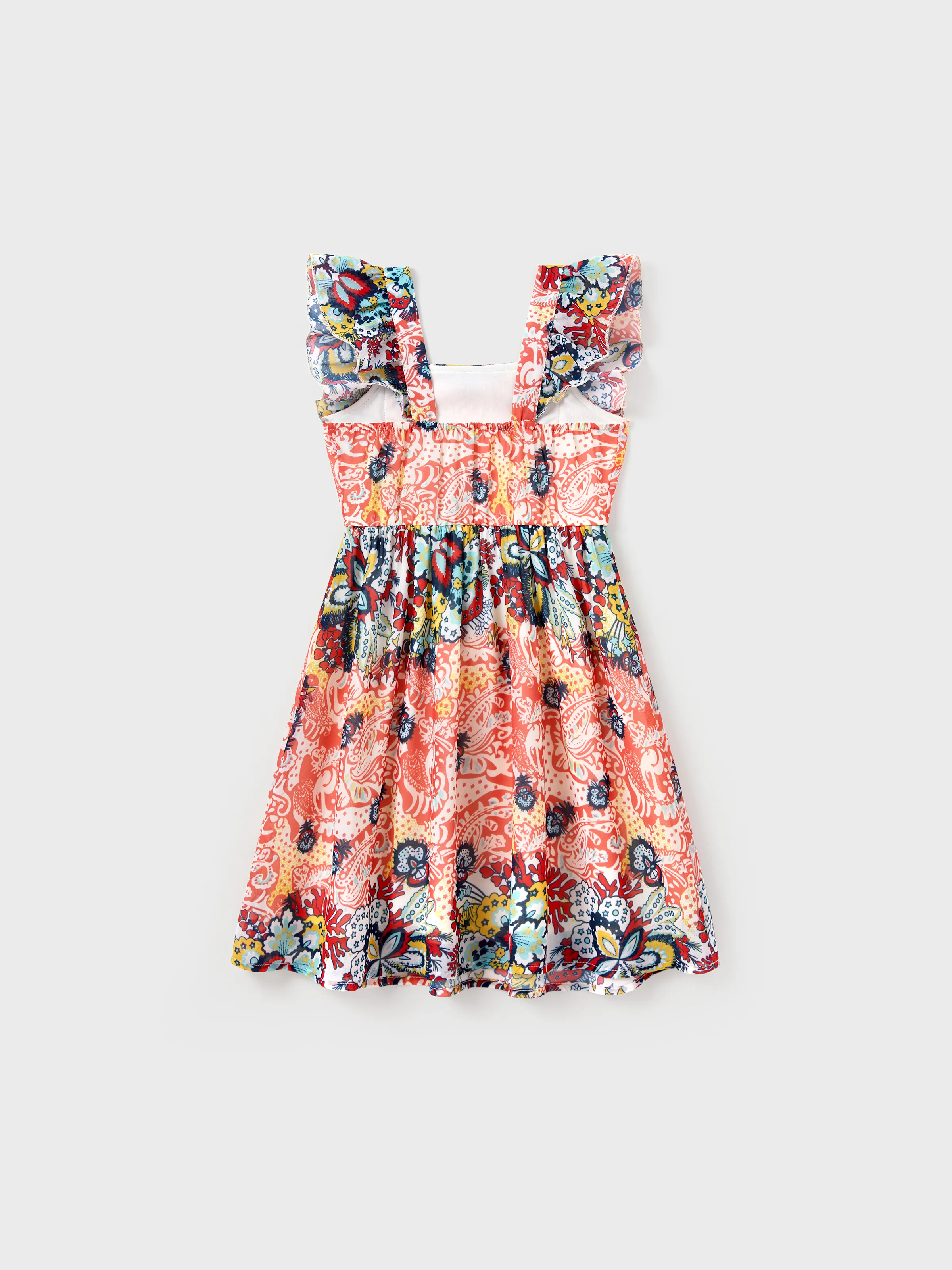 Toddler/Kid Girl Floral Print Flutter Sleeveless Dress Orange red - Image 3