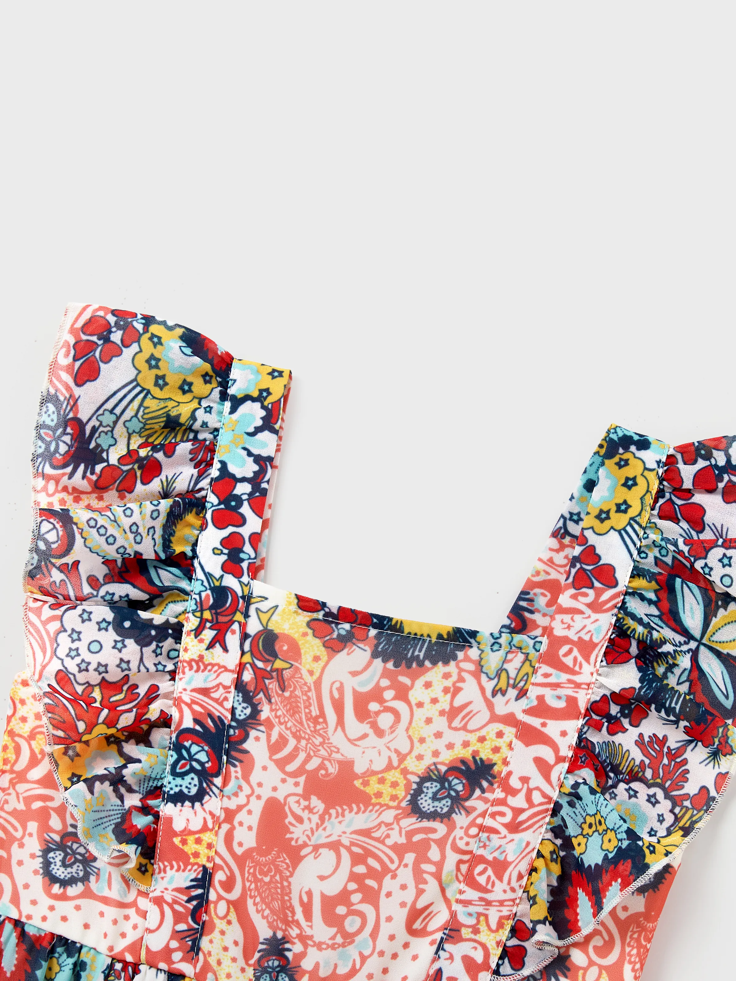 Toddler/Kid Girl Floral Print Flutter Sleeveless Dress Orange red - Image 4