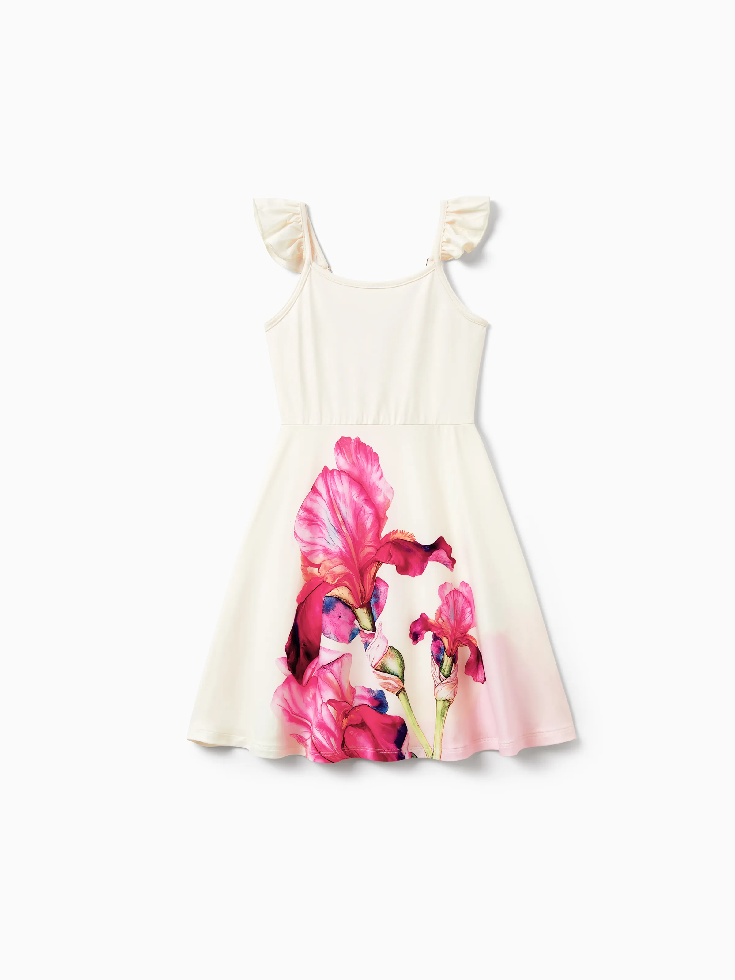Toddler/Kid Girl Casual Floral Print Halter Dress Summer Set for Vacation  Apricot - Image 3