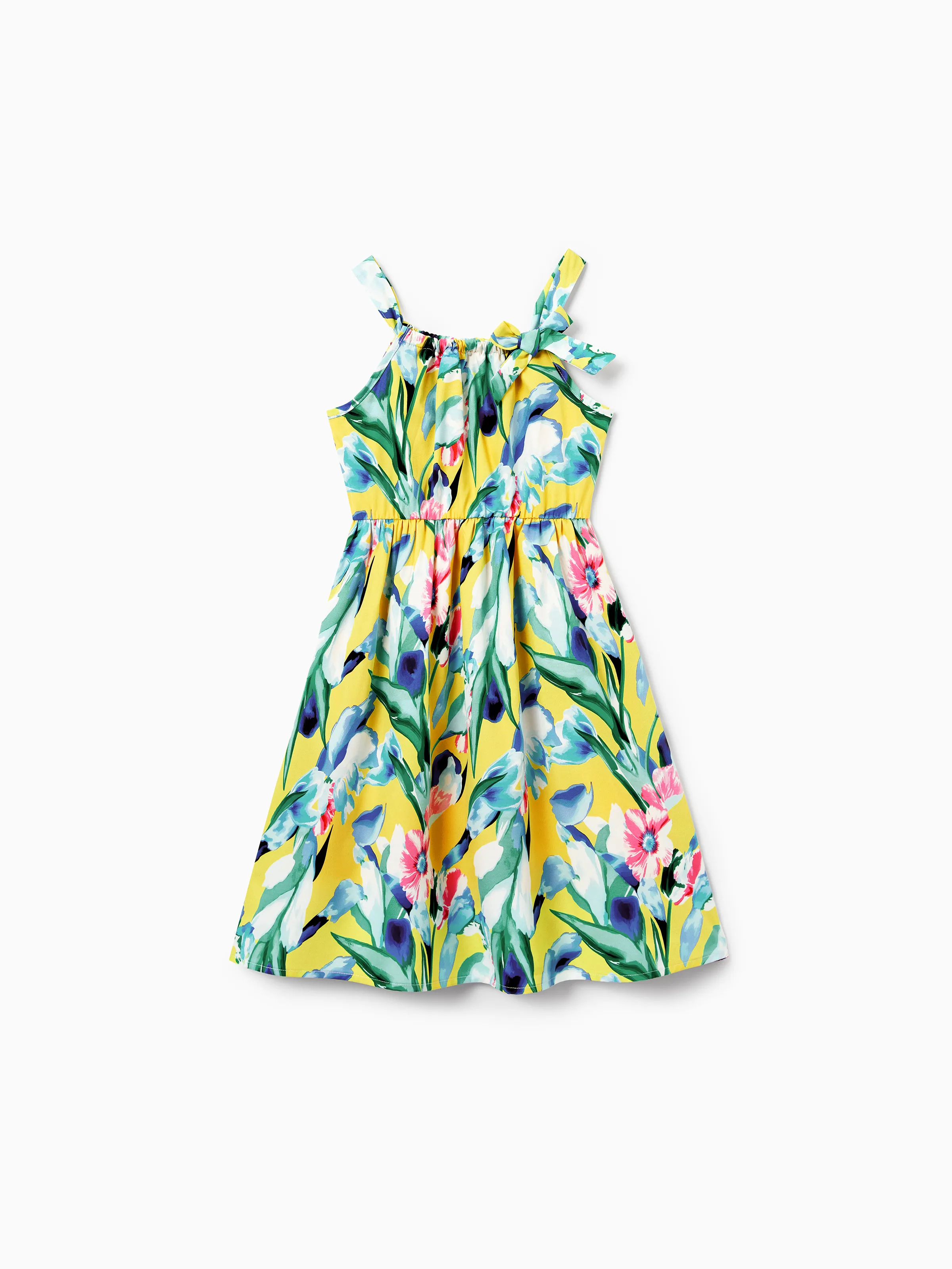 Toddler/Kid Girl Casual Outfits Floral Print  Strappy Dress Yellow - Image 2