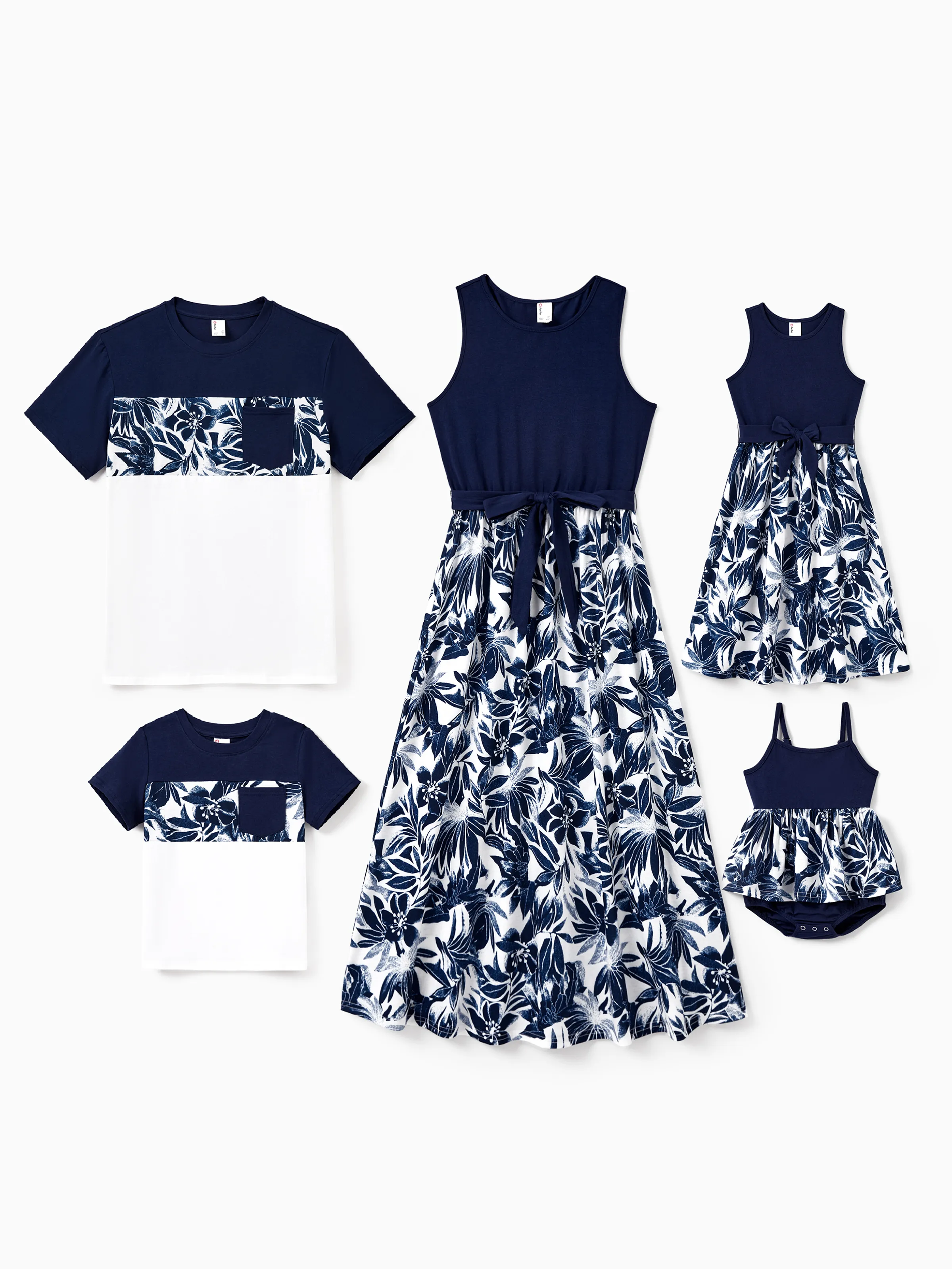 Toddler/Kid Girl Flora Print Splicing Tank Dress Deep Blue - Image 2
